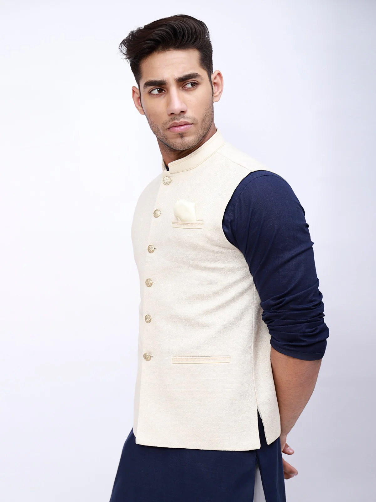 Men's Cream Waist Coat - EMTWC21-35726 - Image 2