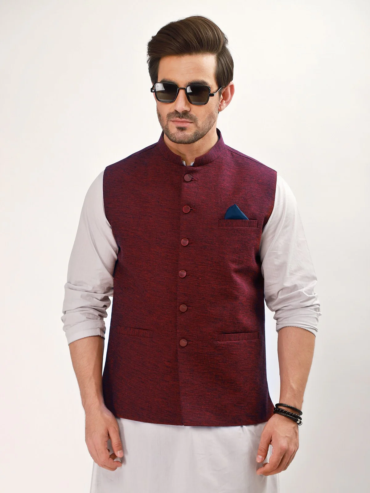 Men's Maroon Waist Coat - EMTWC21-35744