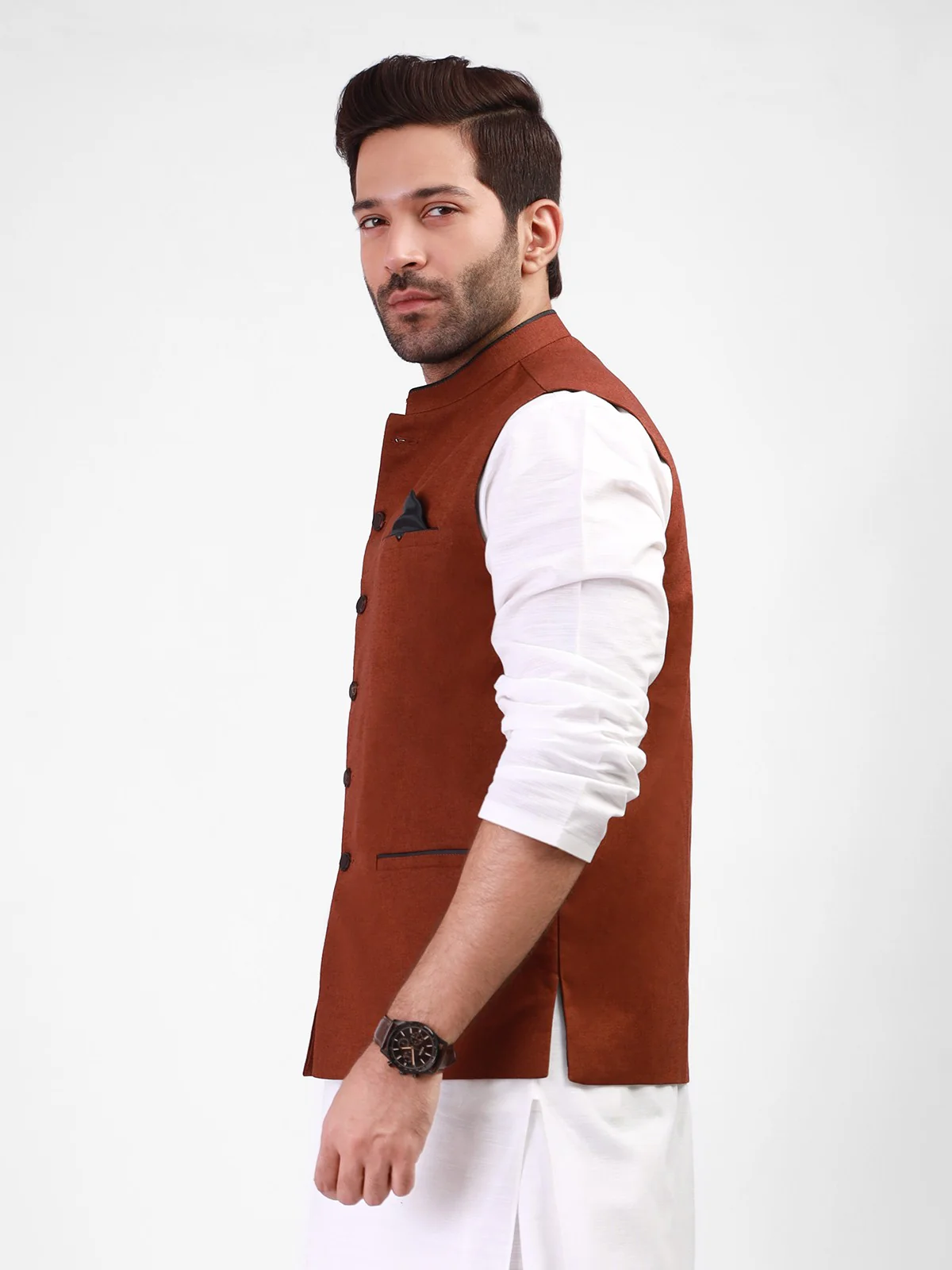 Men's Brown Waist Coat - EMTWC21-35749 - Image 3