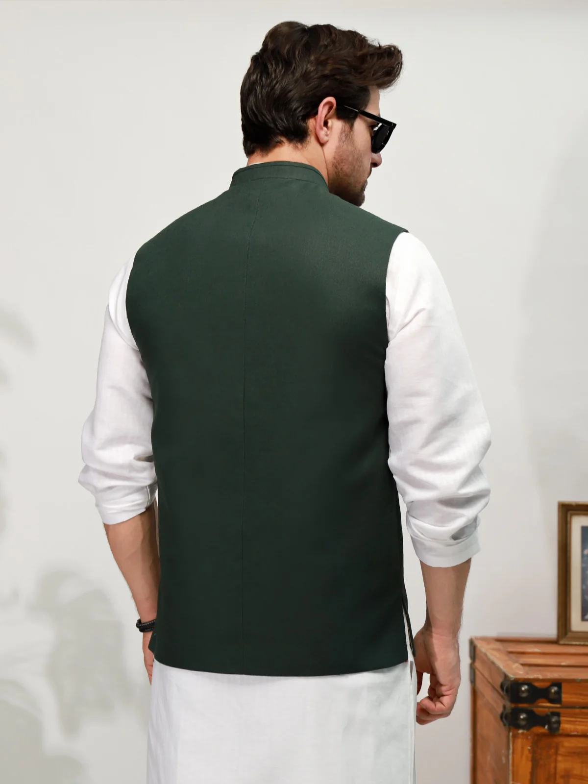 Men's Bottle Green Waist Coat - EMTWC21-35755 - Image 2