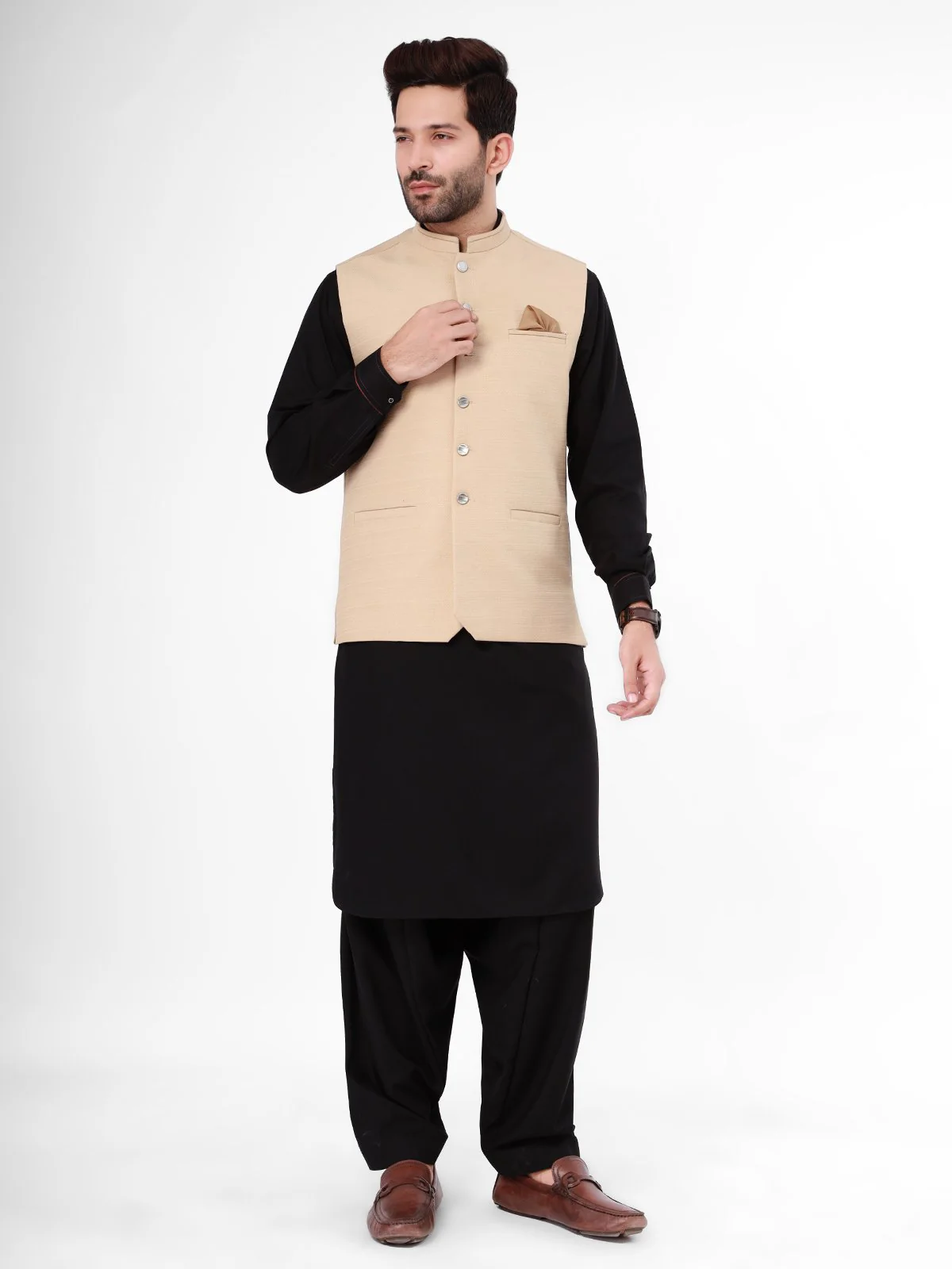 Men's Beige Waist Coat - EMTWC21-35762 - Image 2