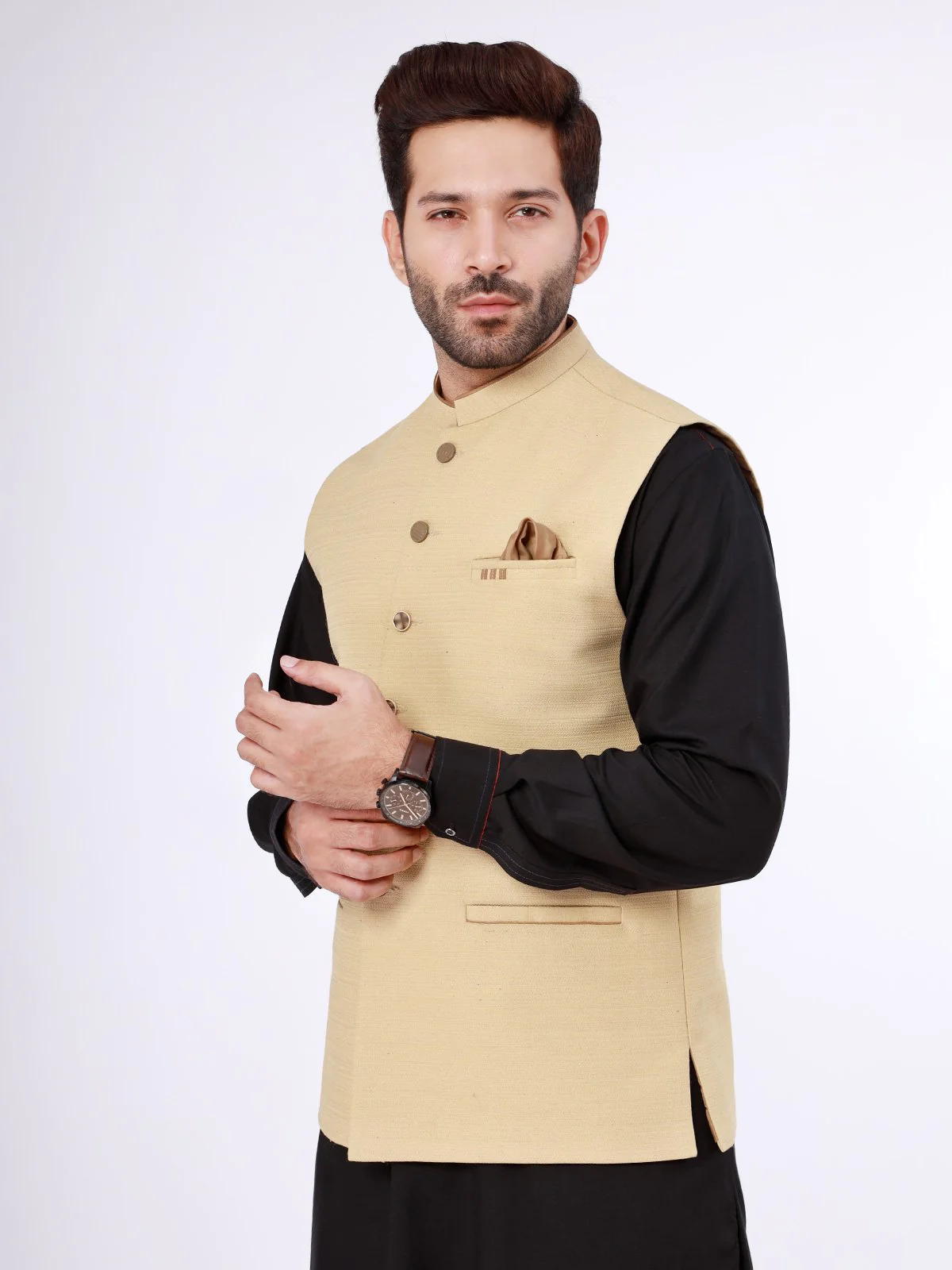 Men's Beige Waist Coat - EMTWC21-35765 - Image 2