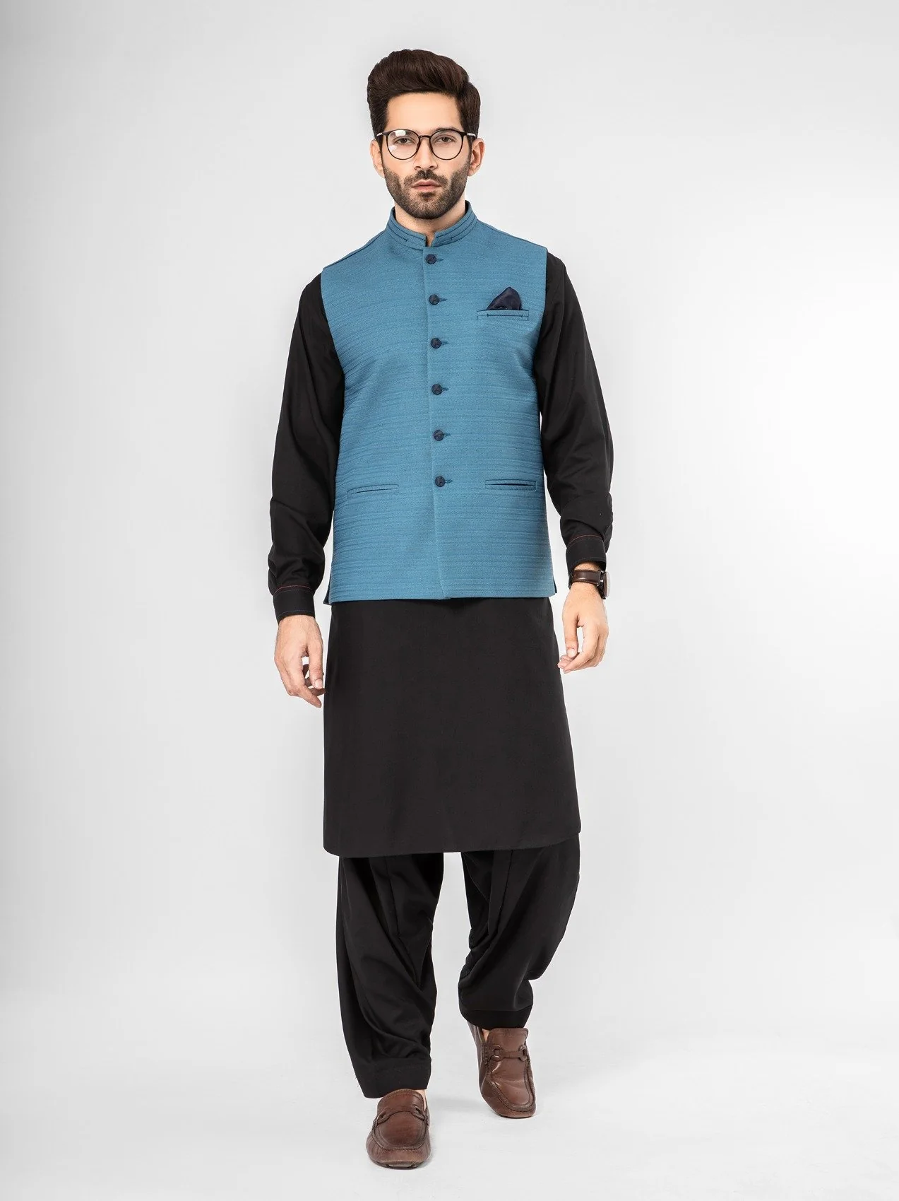 Men's Teal Blue Waist Coat - EMTWC21-35766