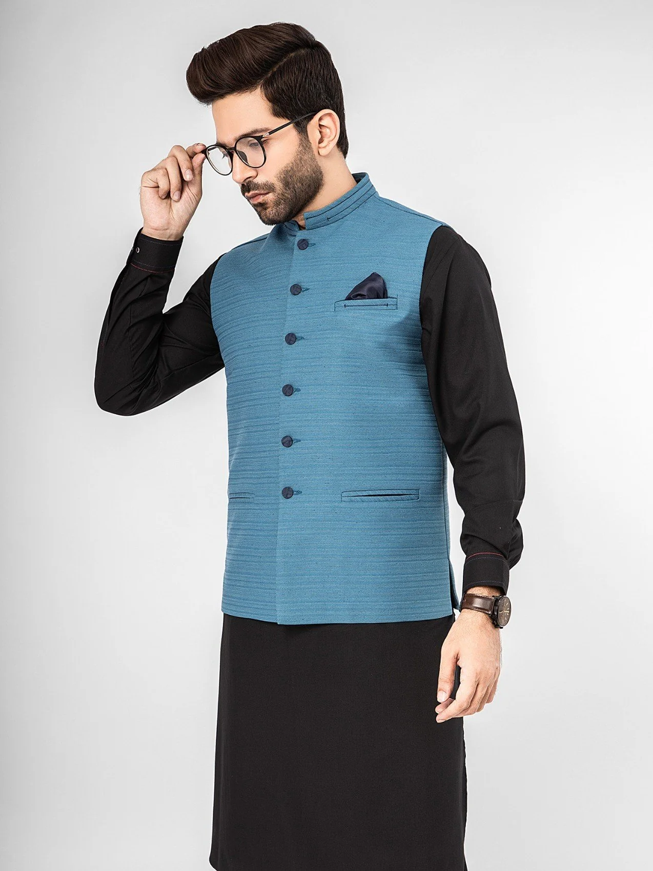 Men's Teal Blue Waist Coat - EMTWC21-35766 - Image 2