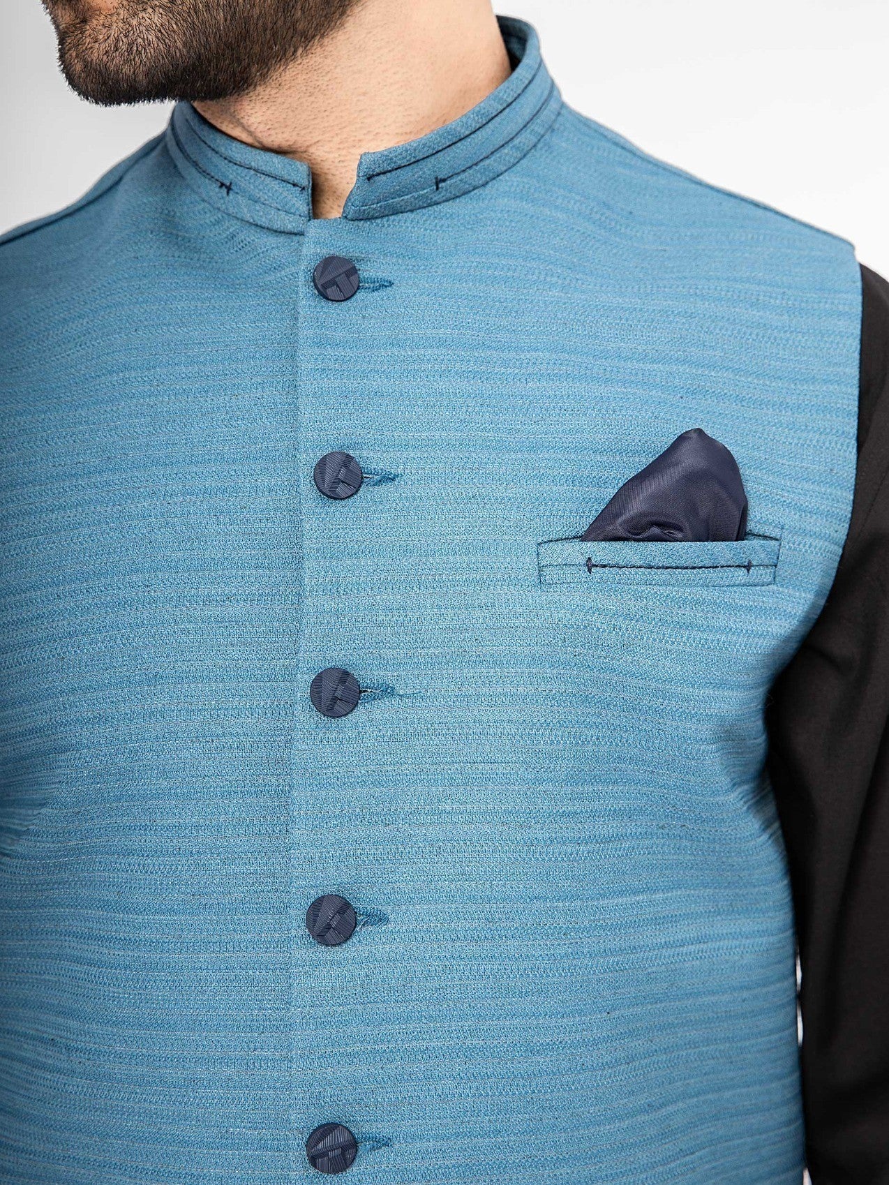 Men's Teal Blue Waist Coat - EMTWC21-35766 - Image 3