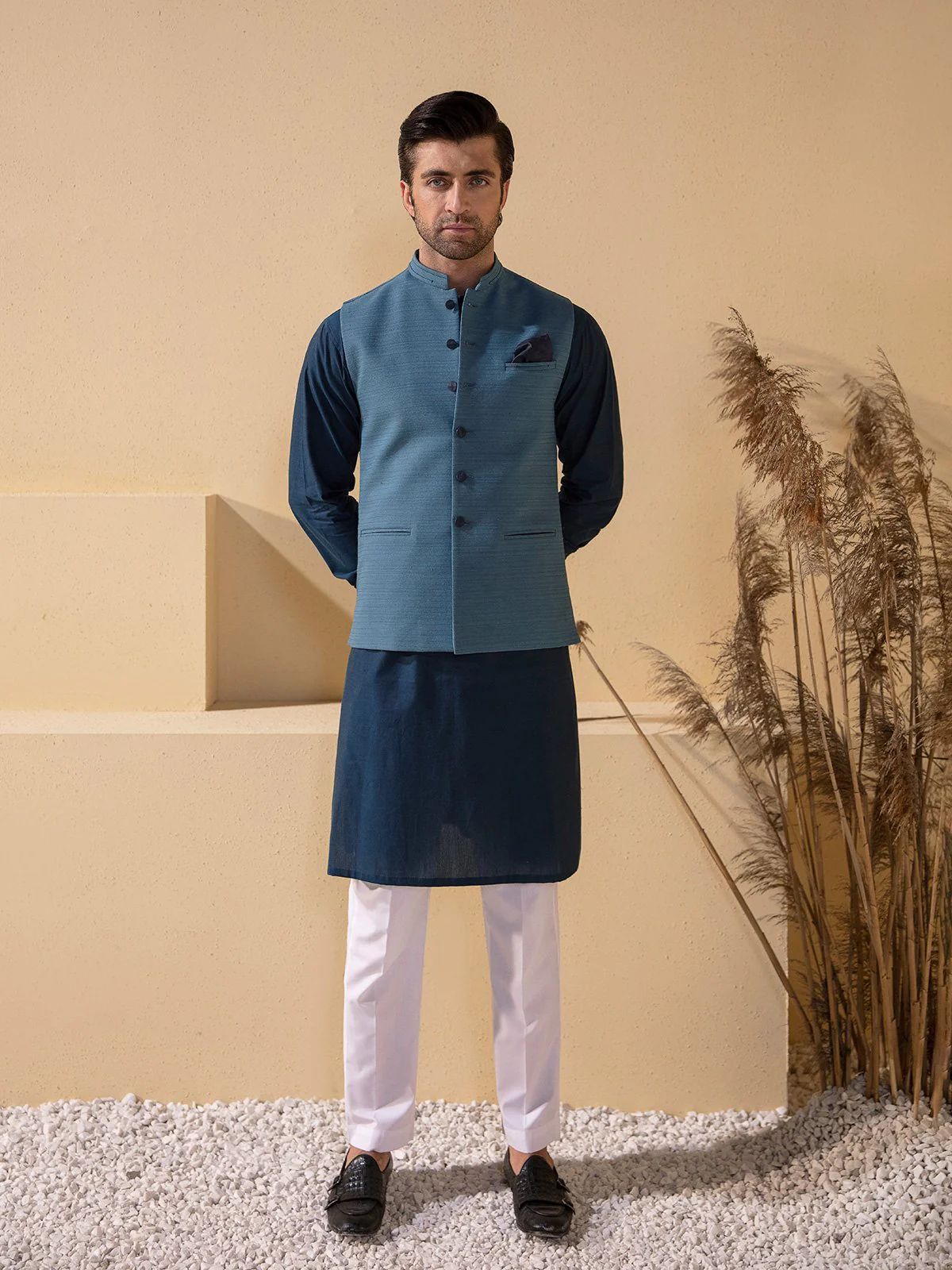 Men's Teal Blue Waist Coat - EMTWC21-35766 - Image 5