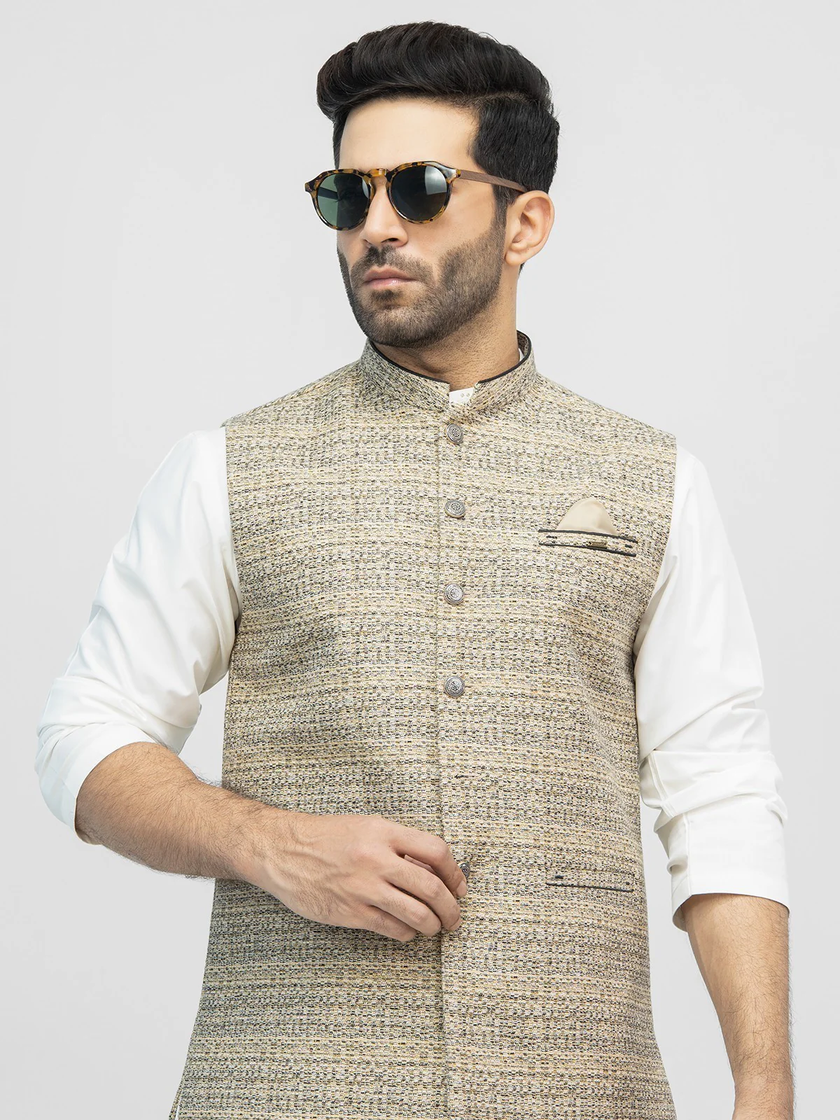 Men's Beige Waist Coat - EMTWC21-35777 - Image 2