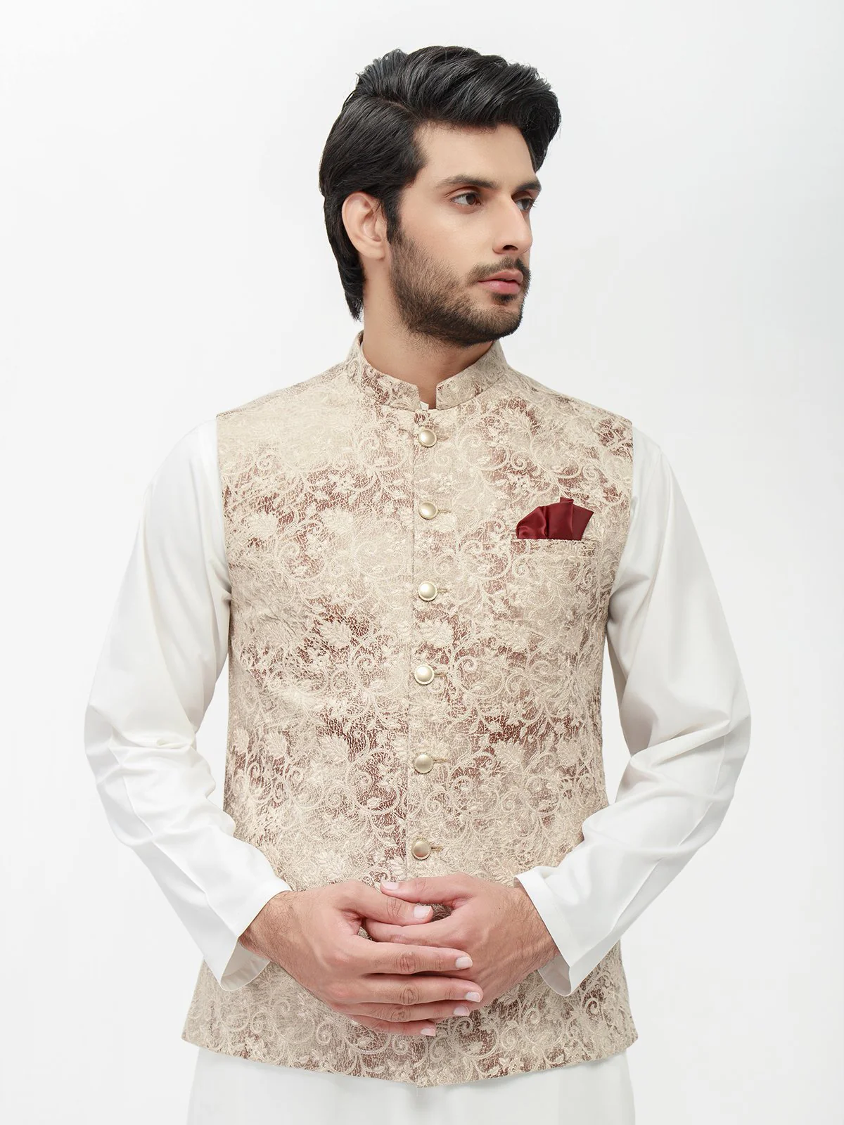 Men's Beige Waist Coat - EMTWC22-35779 - Image 2