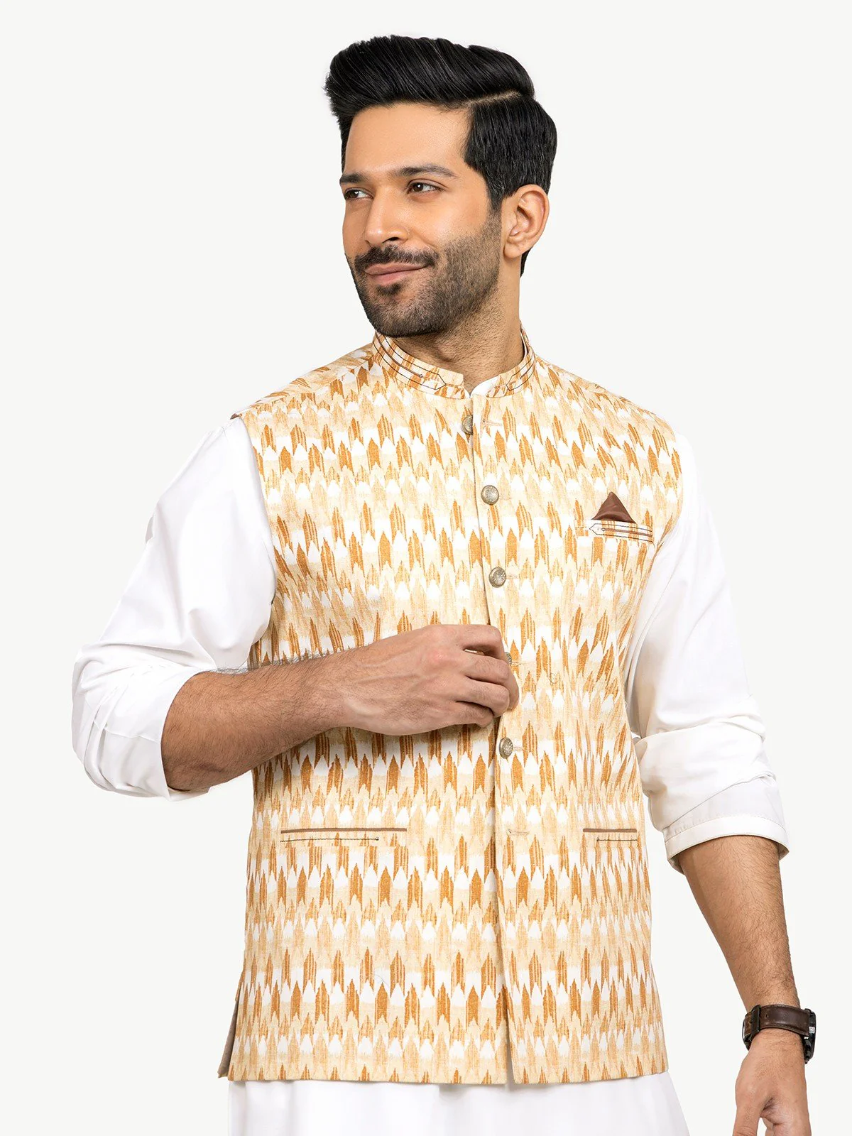 Men's Beige Waist Coat - EMTWC22-35782 - Image 2
