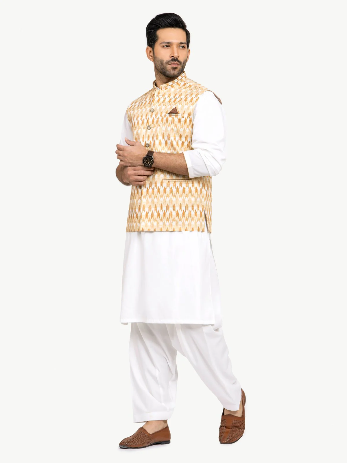 Men's Beige Waist Coat - EMTWC22-35782 - Image 3