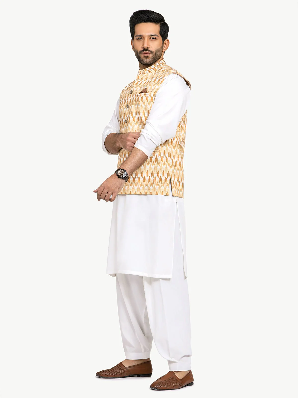 Men's Beige Waist Coat - EMTWC22-35782 - Image 4