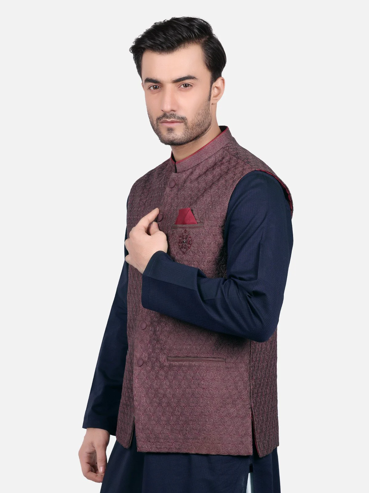 Men's Burgundy Waist Coat Ceremonial - EMTWCC18-030 - Image 2