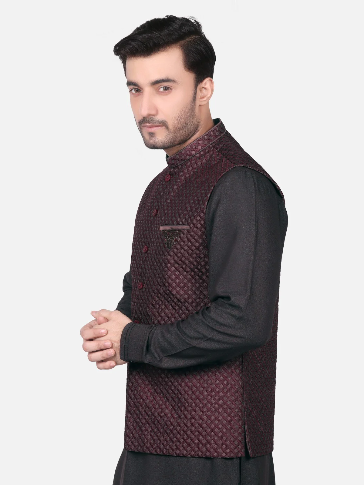 Men's Burgundy Waist Coat Ceremonial - EMTWCC18-043 - Image 2