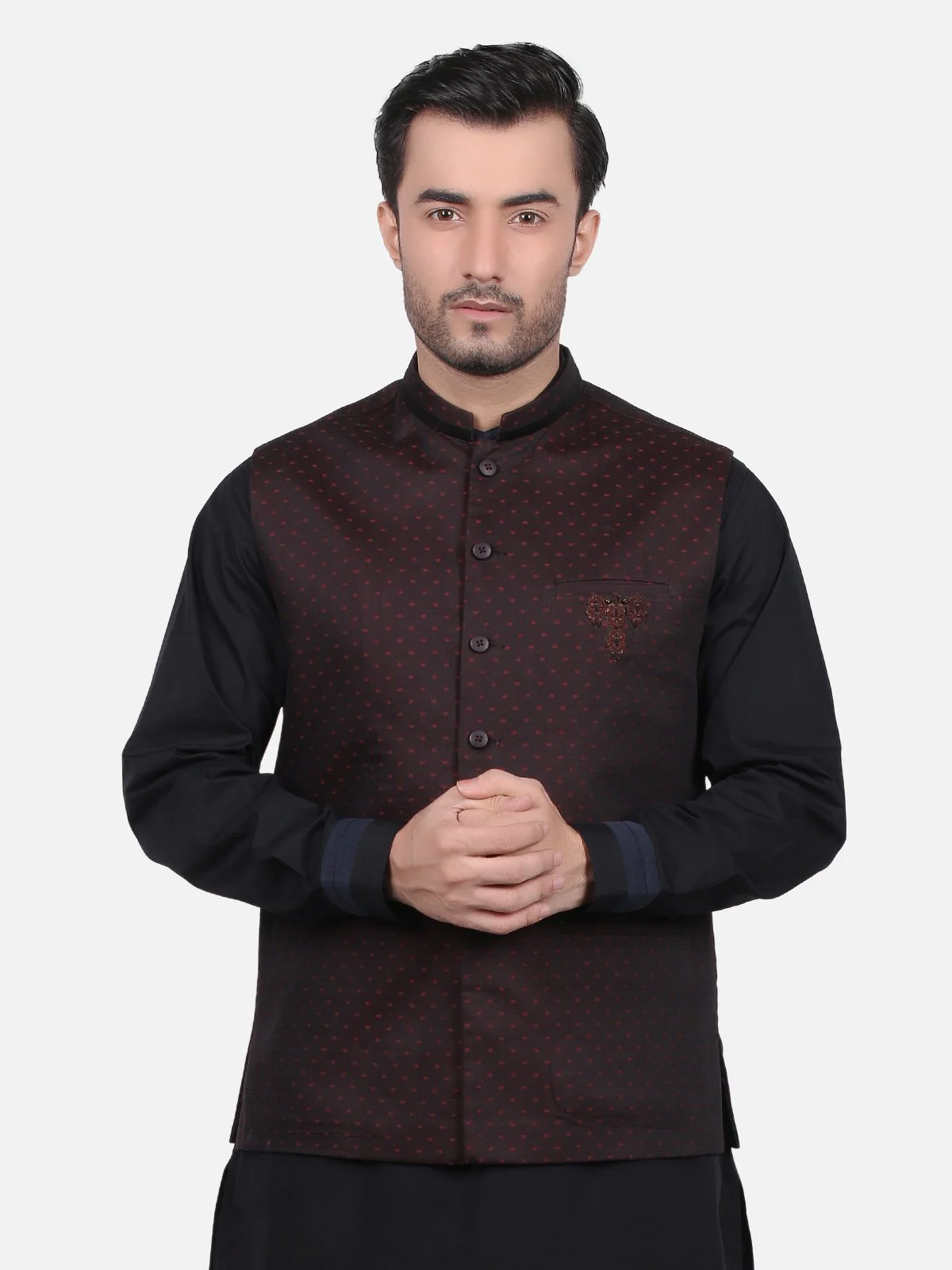 Men's Dark Maroon Waist Coat Ceremonial - EMTWCC18-044 - Image 2