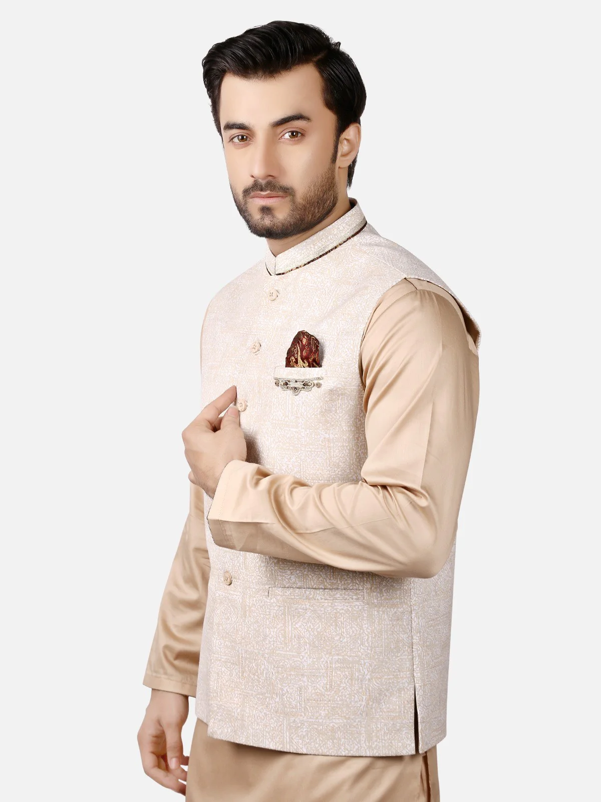 Men's Pearl White Waist Coat Ceremonial - EMTWCC18-045 - Image 2