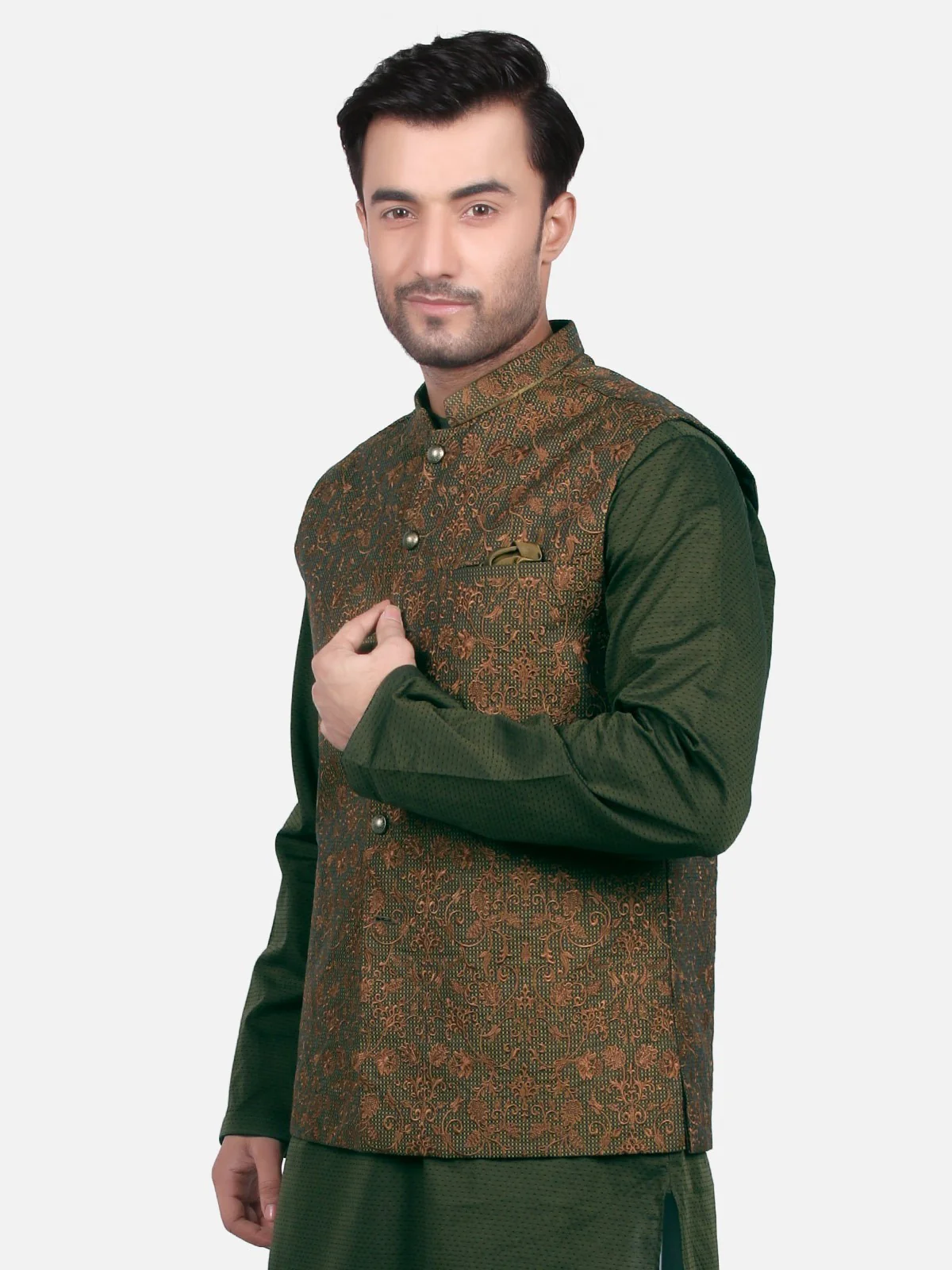 Men's Olive Waist Coat Ceremonial - EMTWCC18-047 - Image 2