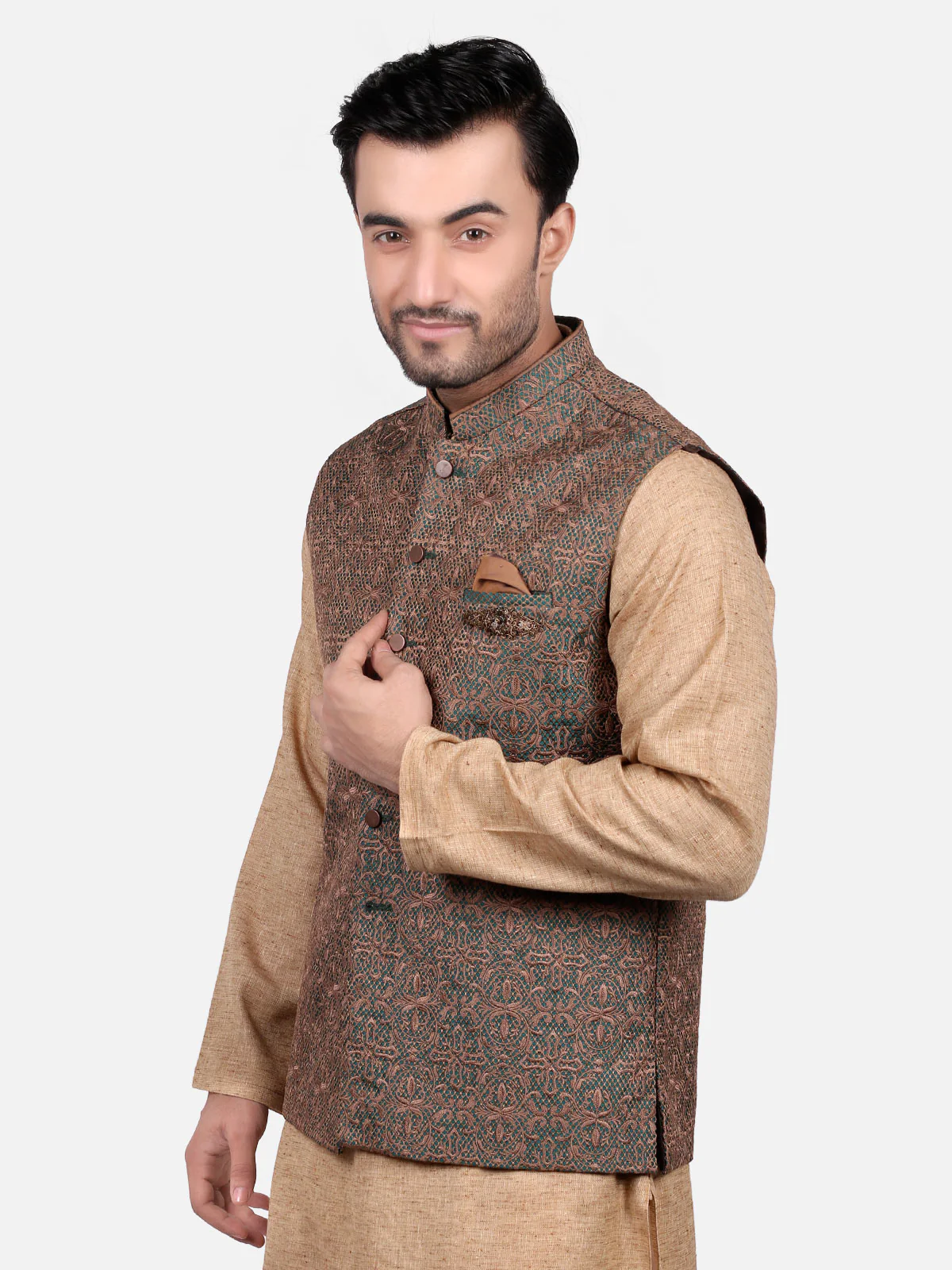 Men's Light Brown Waist Coat Ceremonial - EMTWCC18-048 - Image 2