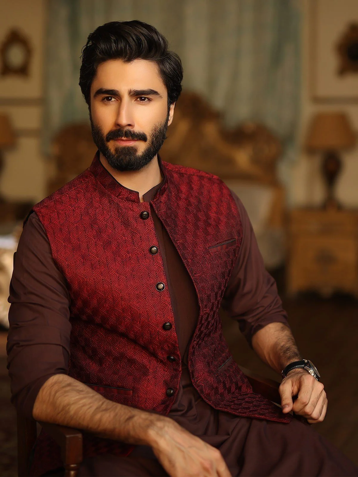 Men's Maroon Waist Coat Ceremonial - EMTWCC18-049 - Image 2