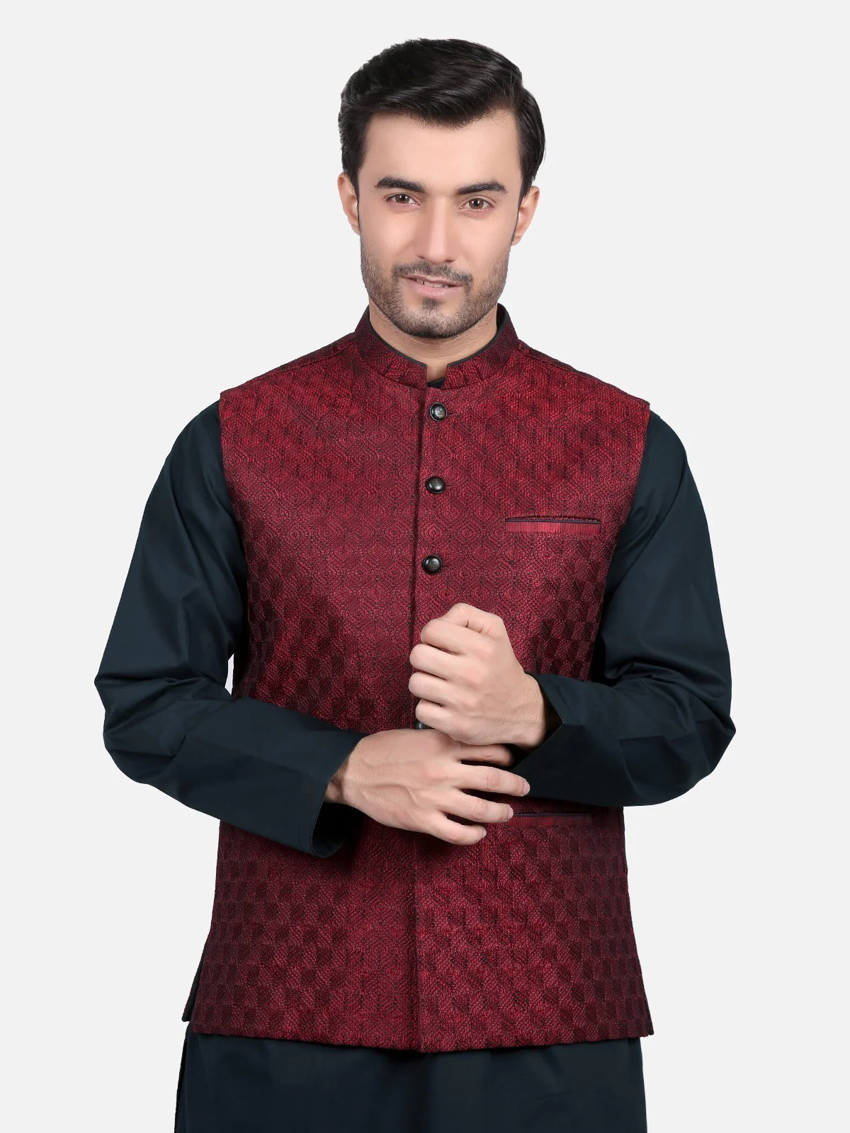 Men's Maroon Waist Coat Ceremonial - EMTWCC18-049 - Image 3