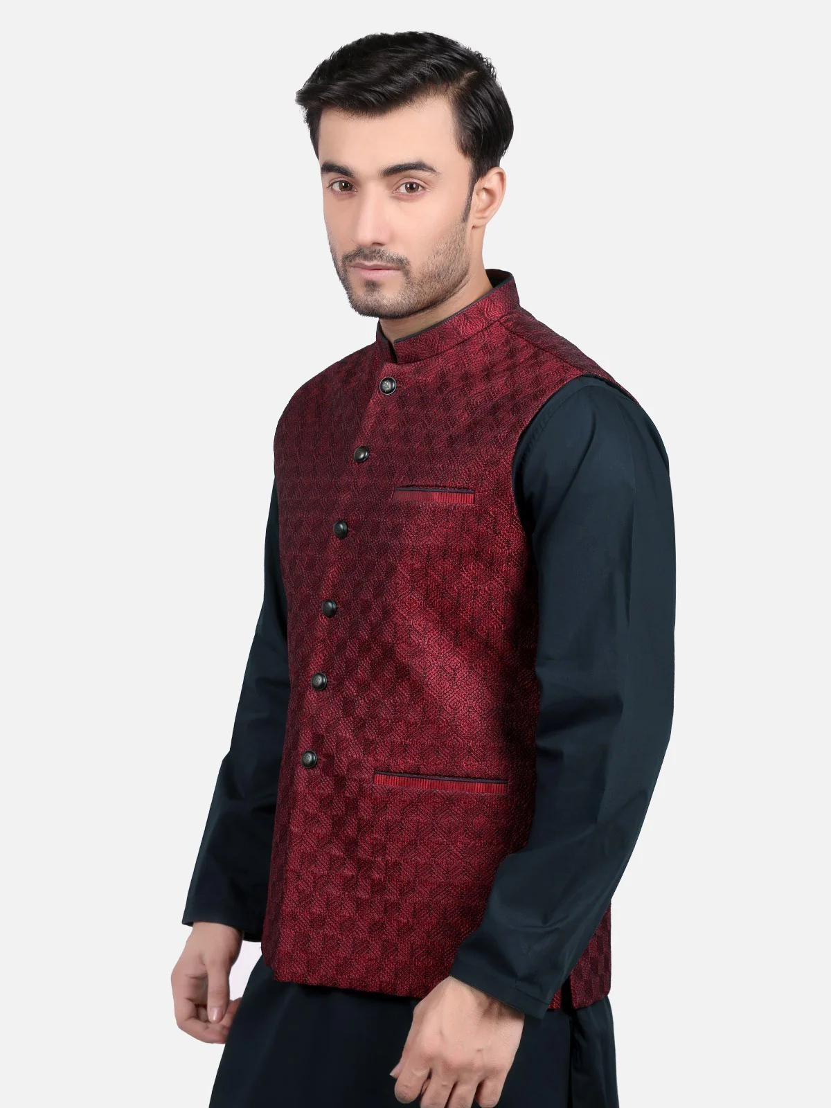 Men's Maroon Waist Coat Ceremonial - EMTWCC18-049 - Image 4