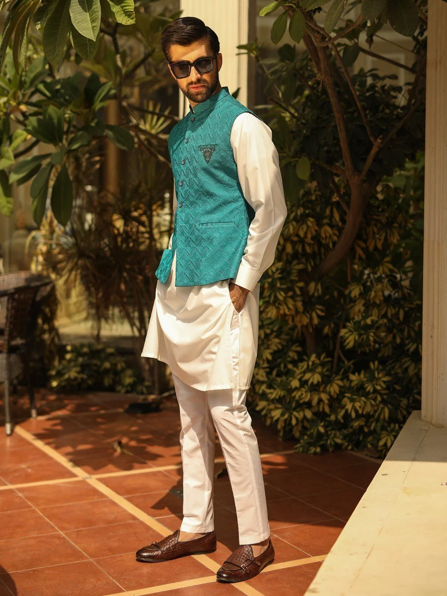 Men's Turquoise Waist Coat Ceremonial - EMTWCC18-052 - Image 2