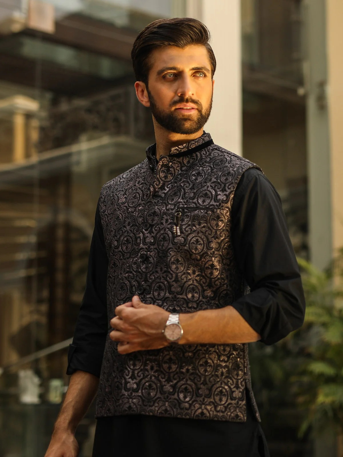 Men's Black Waist Coat Ceremonial - EMTWCC18-054 - Image 2