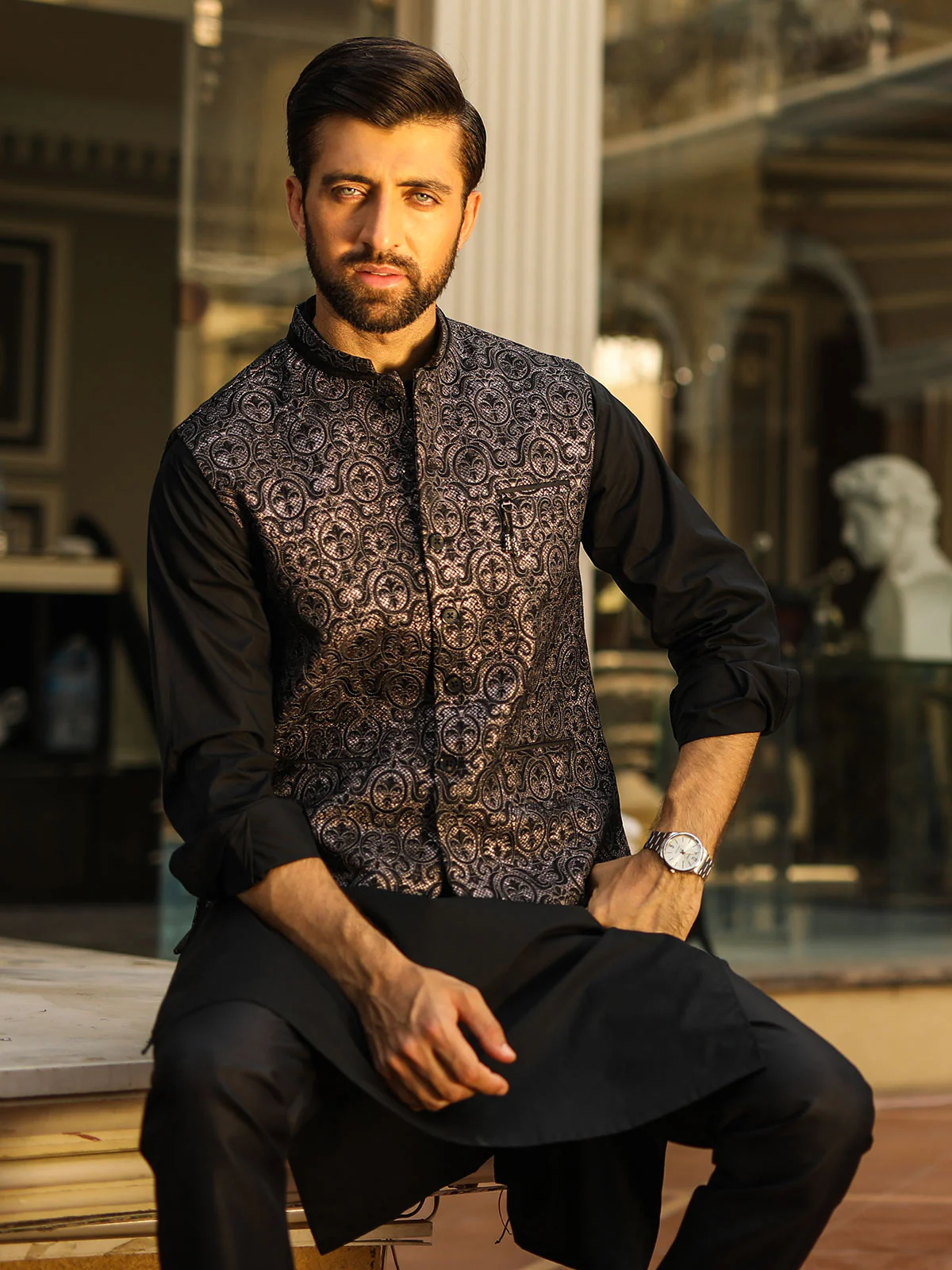 Men's Black Waist Coat Ceremonial - EMTWCC18-054 - Image 3