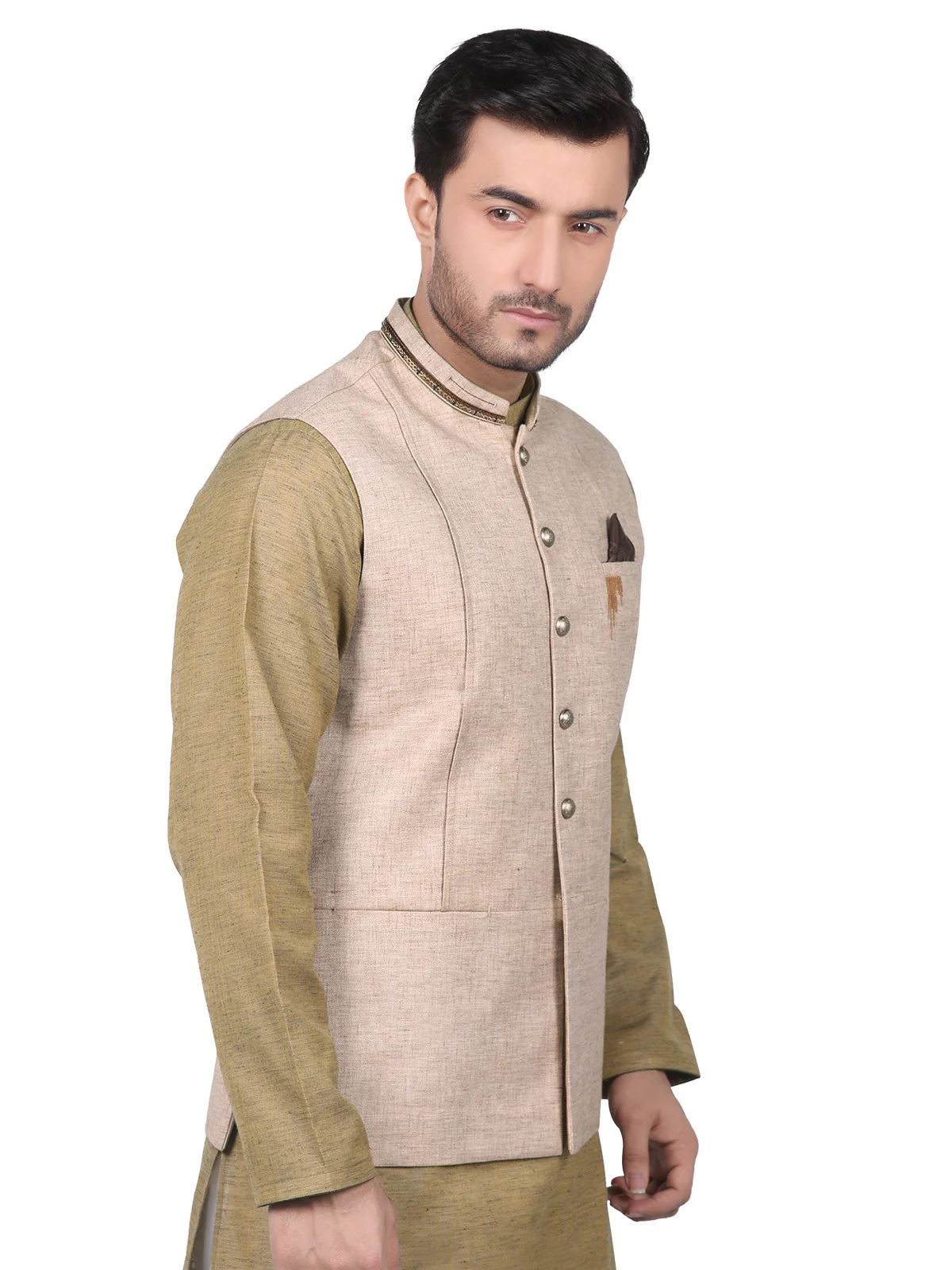 Men's Beige Waist Coat Ceremonial - EMTWCC18-056 - Image 2