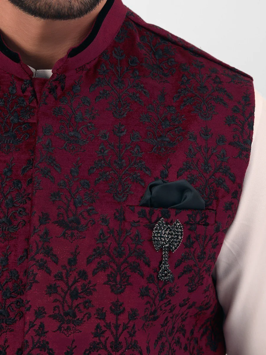 Men's Maroon Waist Coat Ceremonial - EMTWCC20-069 - Image 3