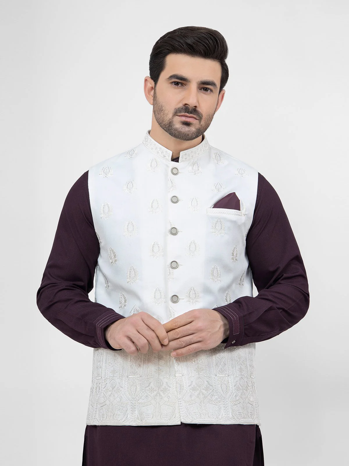 Men's White Waist Coat Ceremonial - EMTWCC21-083 - Image 2