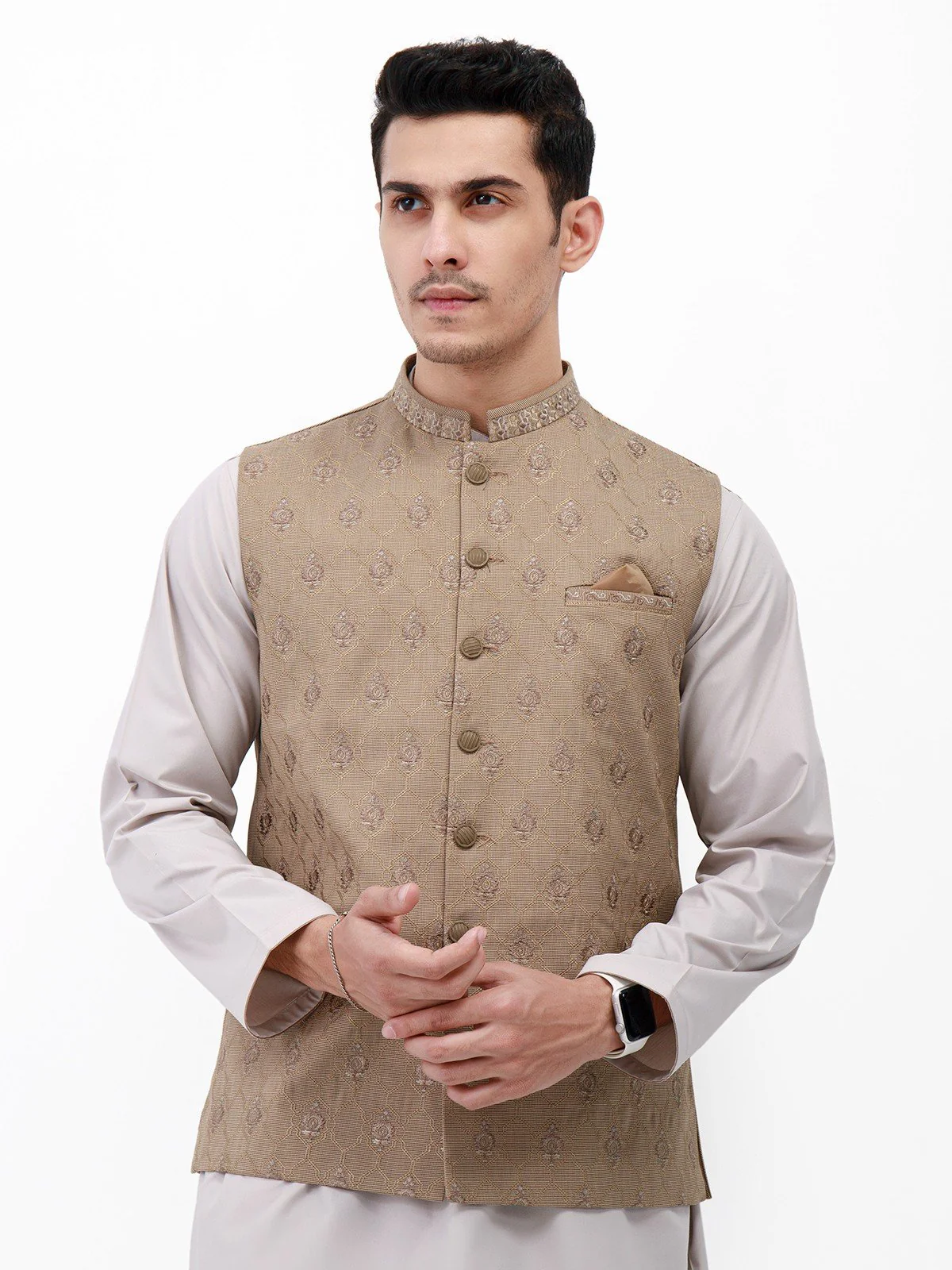 Men's Light Mehndi Waist Coat Ceremonial - EMTWCC21-101 - Image 2