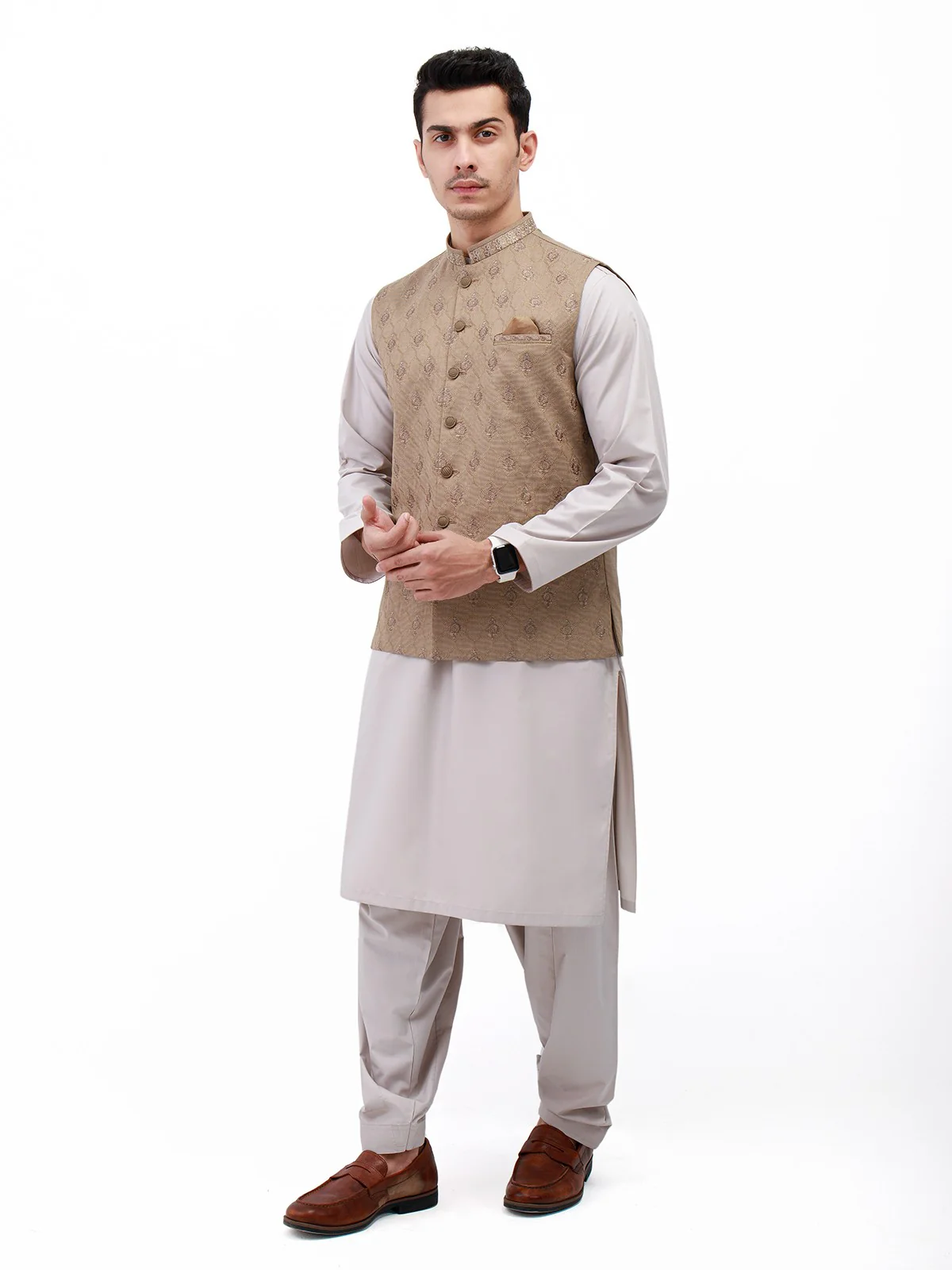 Men's Light Mehndi Waist Coat Ceremonial - EMTWCC21-101 - Image 4