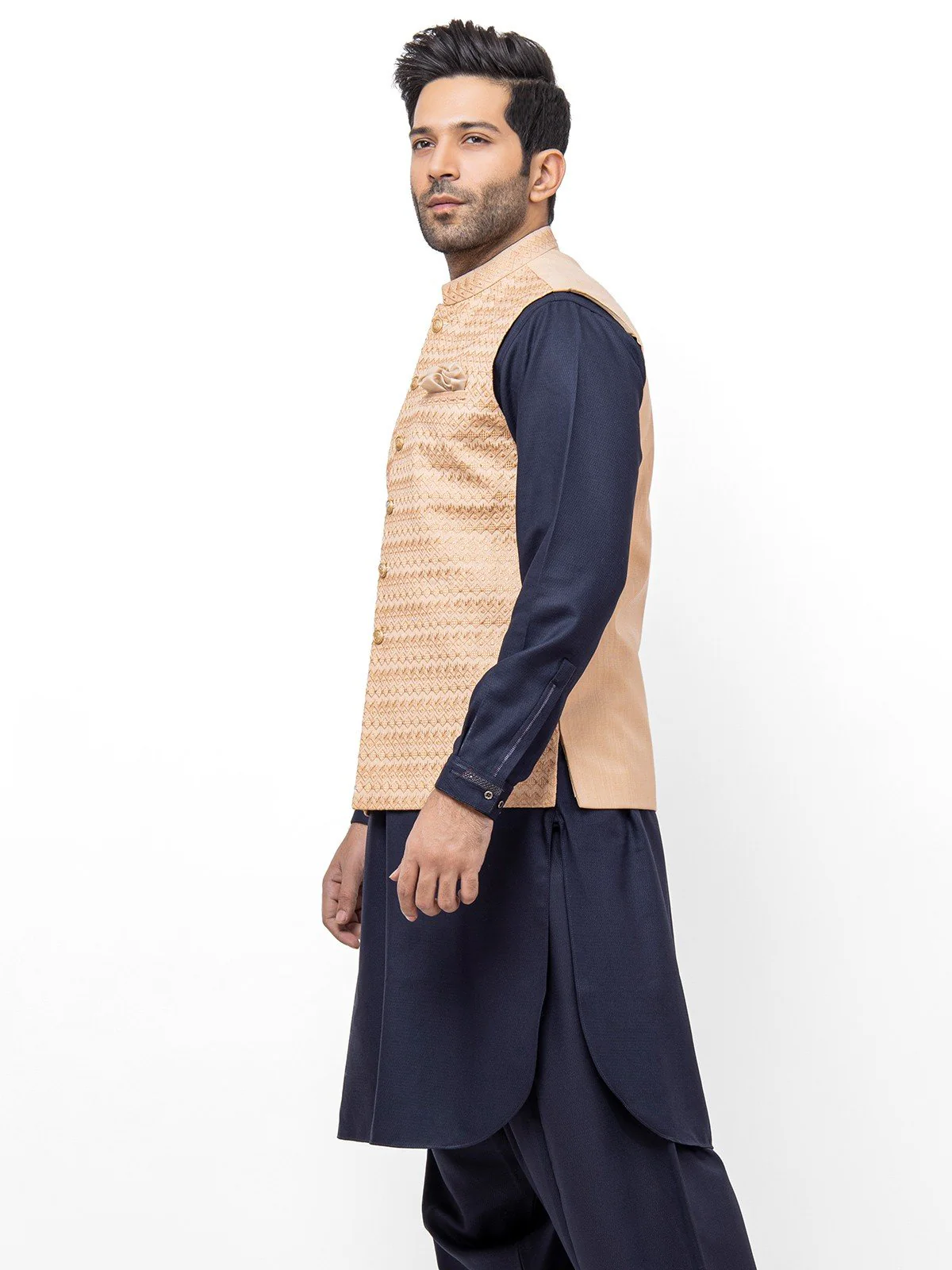 Men's Light Peach Waist Coat Ceremonial - EMTWCC21-106 - Image 3