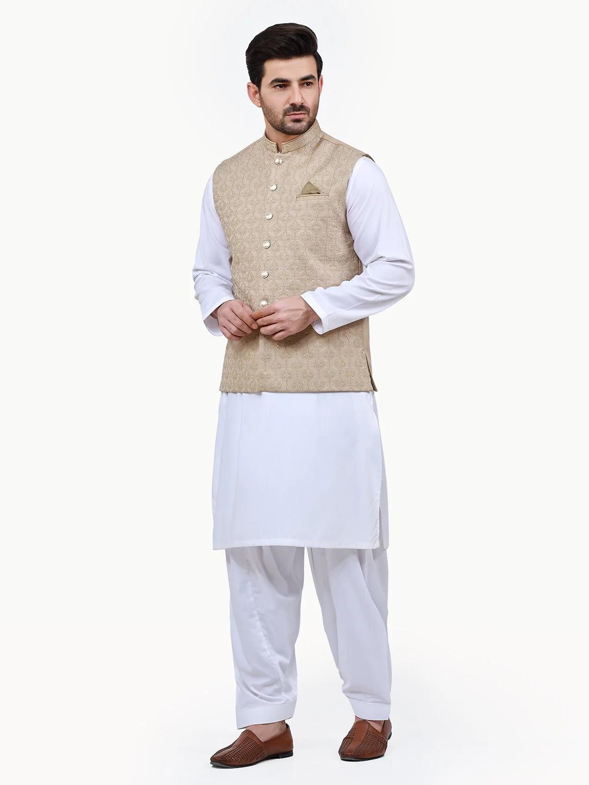 Men's Beige Waist Coat Ceremonial - EMTWCC21-111 - Image 2