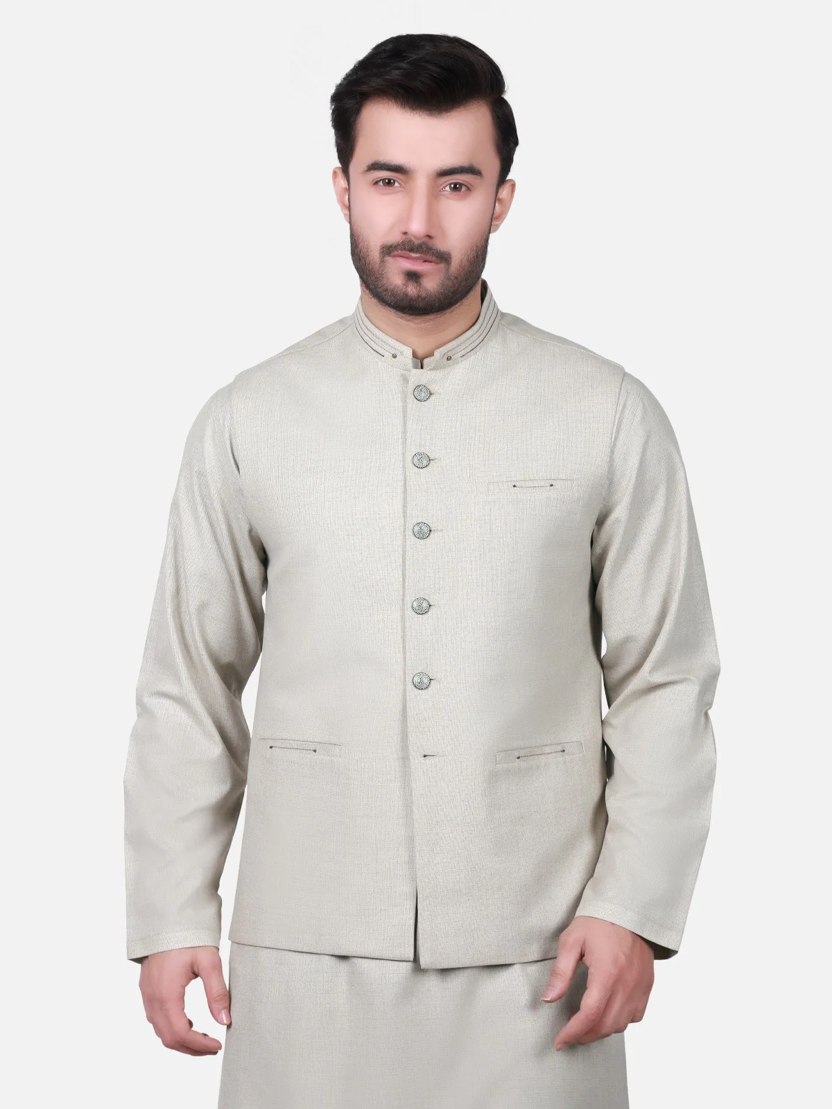 Men's Beige Waist Coat Suit - EMTWCS18-9722 - Image 2