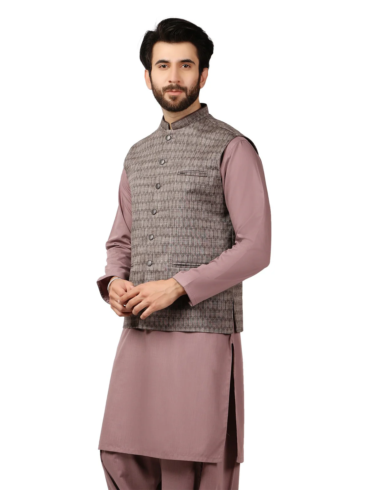 Men's Zinc & Mauve Waist Coat Suit - EMTWCS19-9824 - Image 2