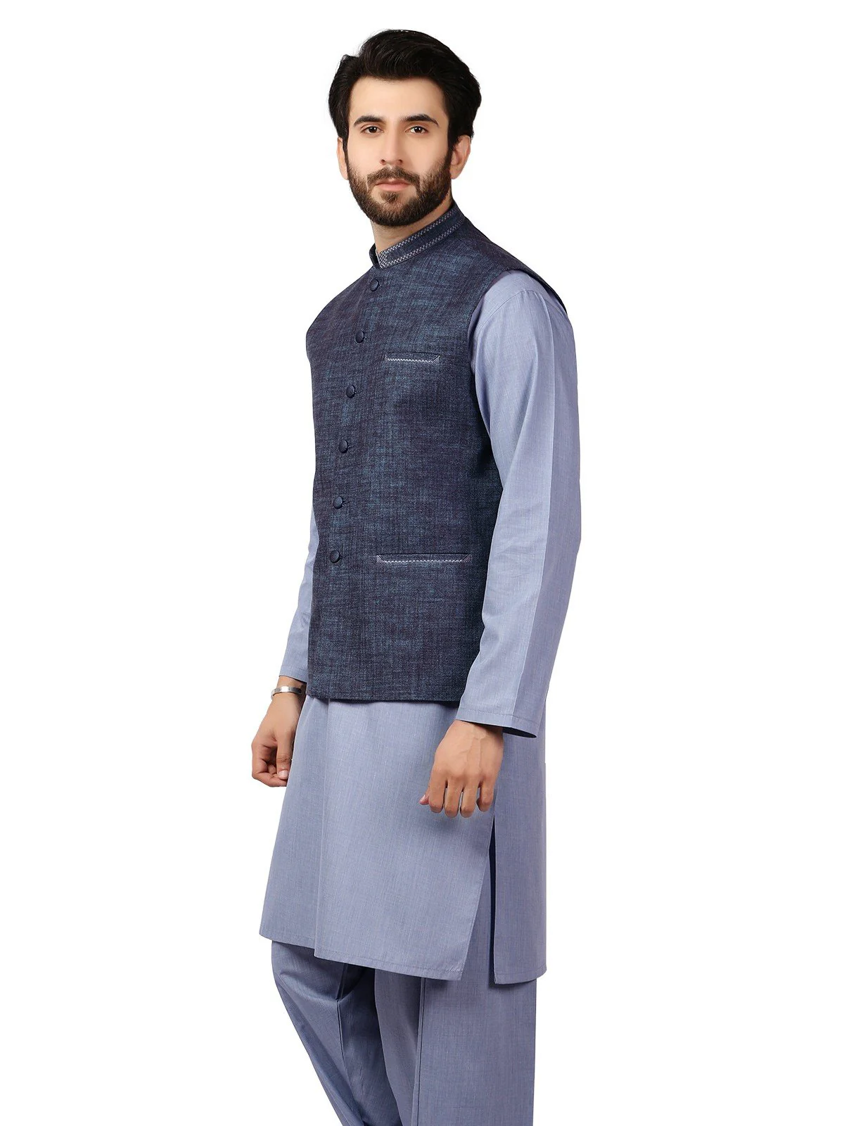 Men's Teal & Blue Waist Coat Suit - EMTWCS19-9826 - Image 2