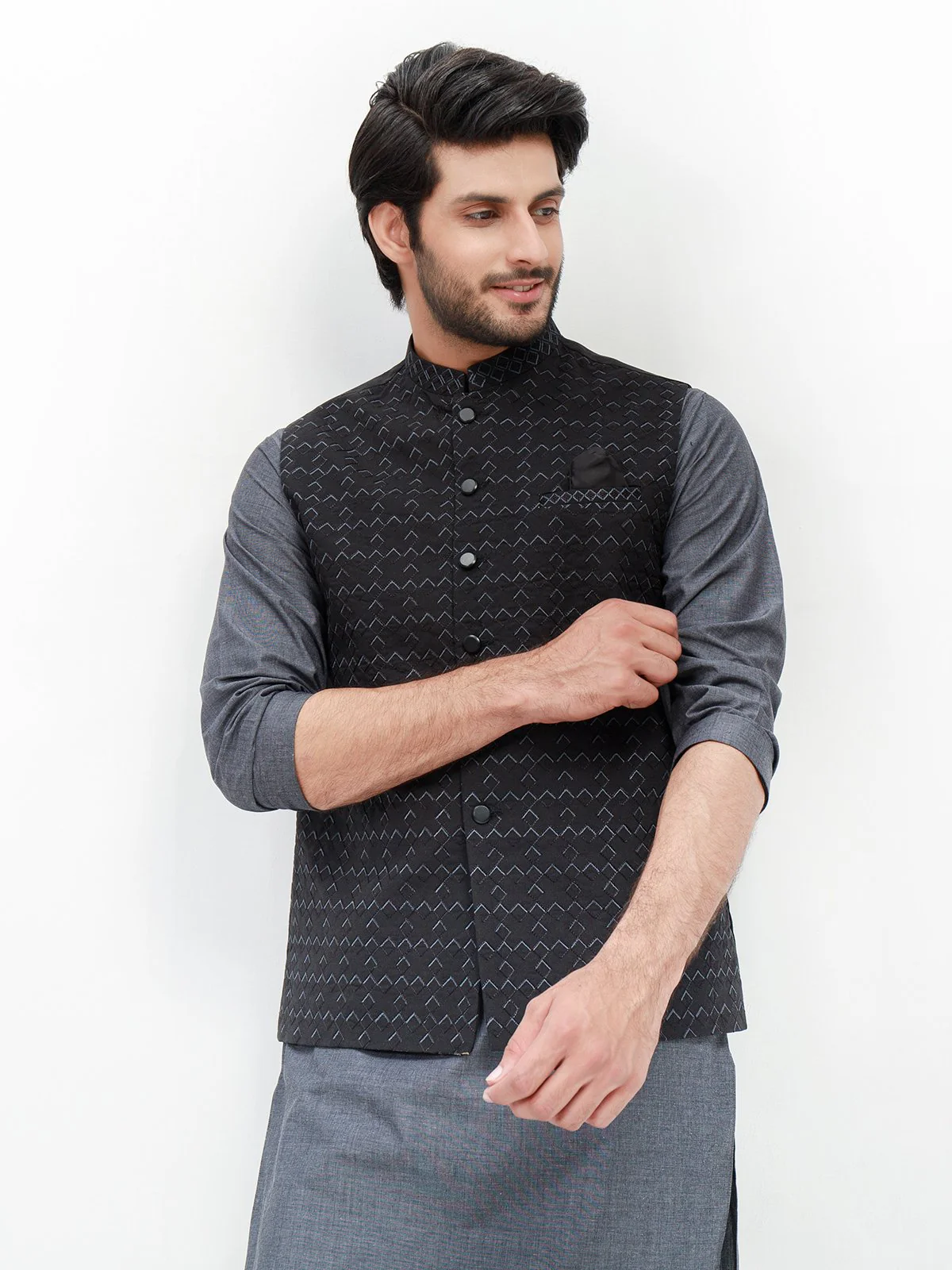 Men's Black & Grey Waist Coat Suit - EMTWCS21-009 - Image 2