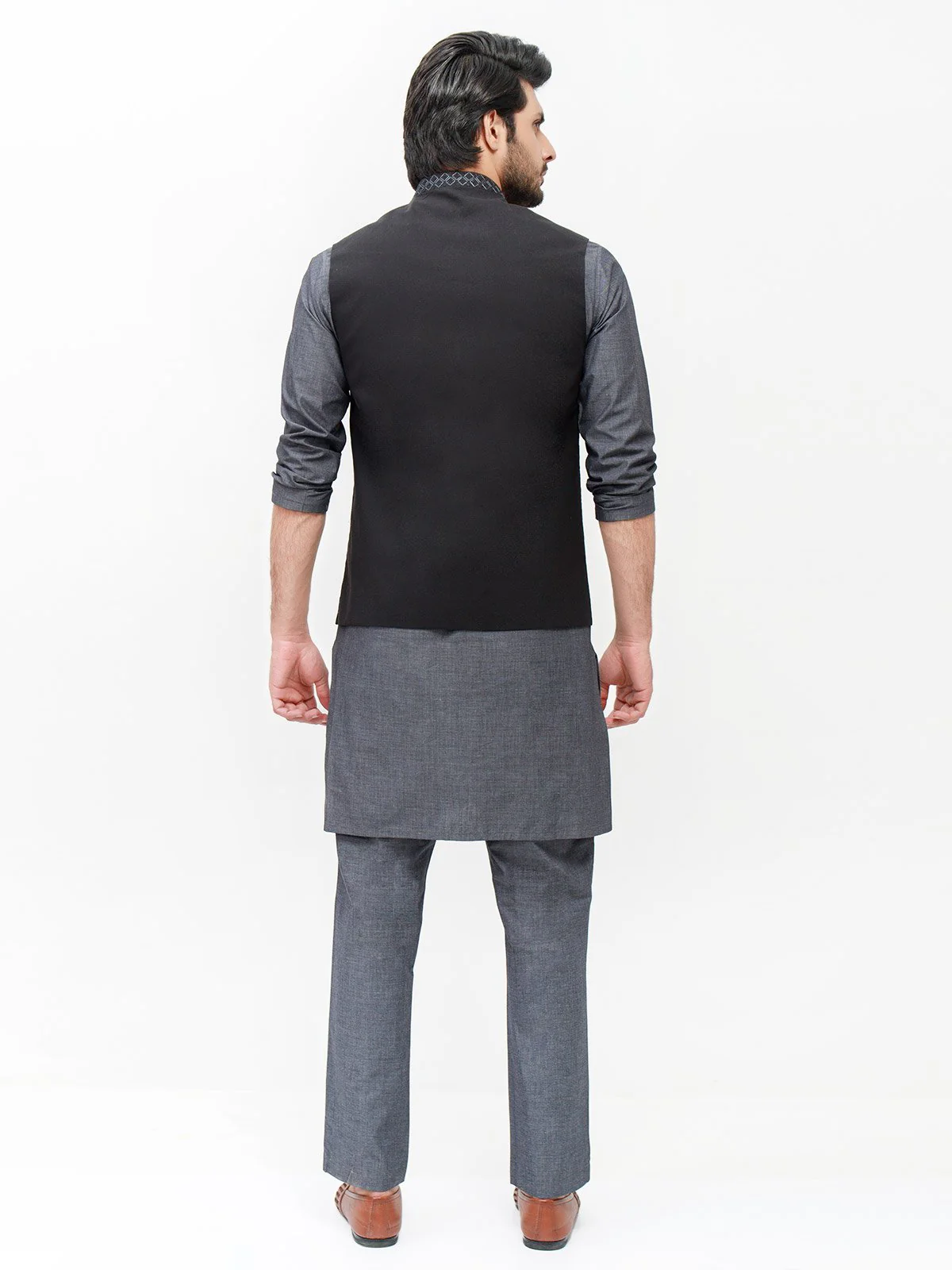 Men's Black & Grey Waist Coat Suit - EMTWCS21-009 - Image 4