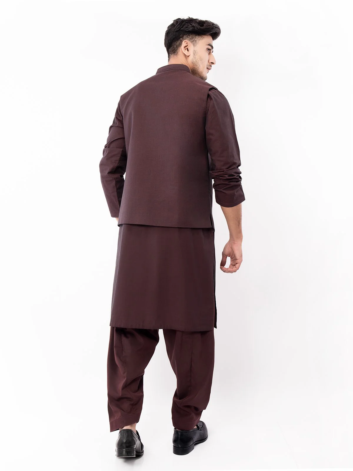 Men's Dark Maroon Waist Coat Suit - EMTWCS21-016 - Image 4