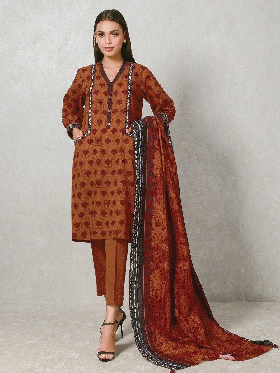 Unstitched Printed Khaddar Shirt Dupatta - EWU20A10-20331