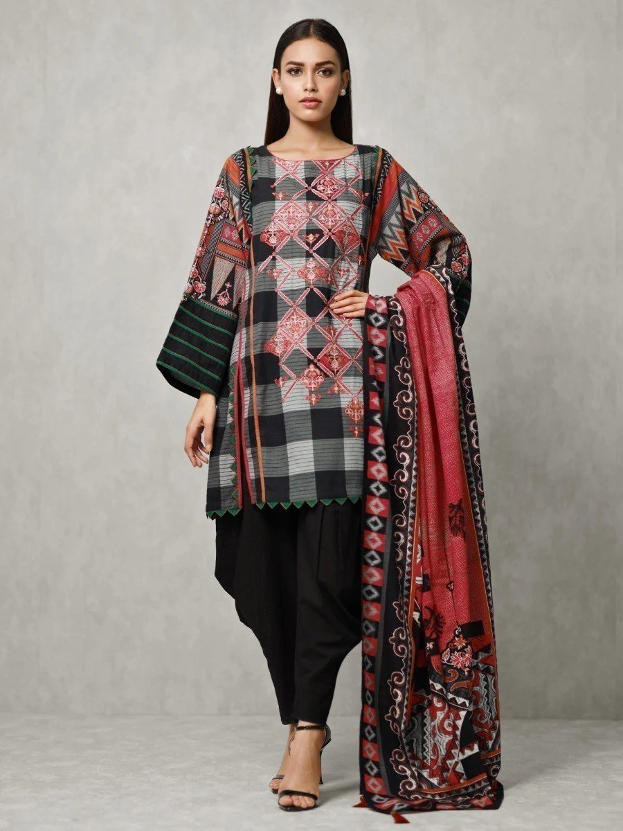 Unstitched Embroidered Khaddar Suit - EWU20W12-20182