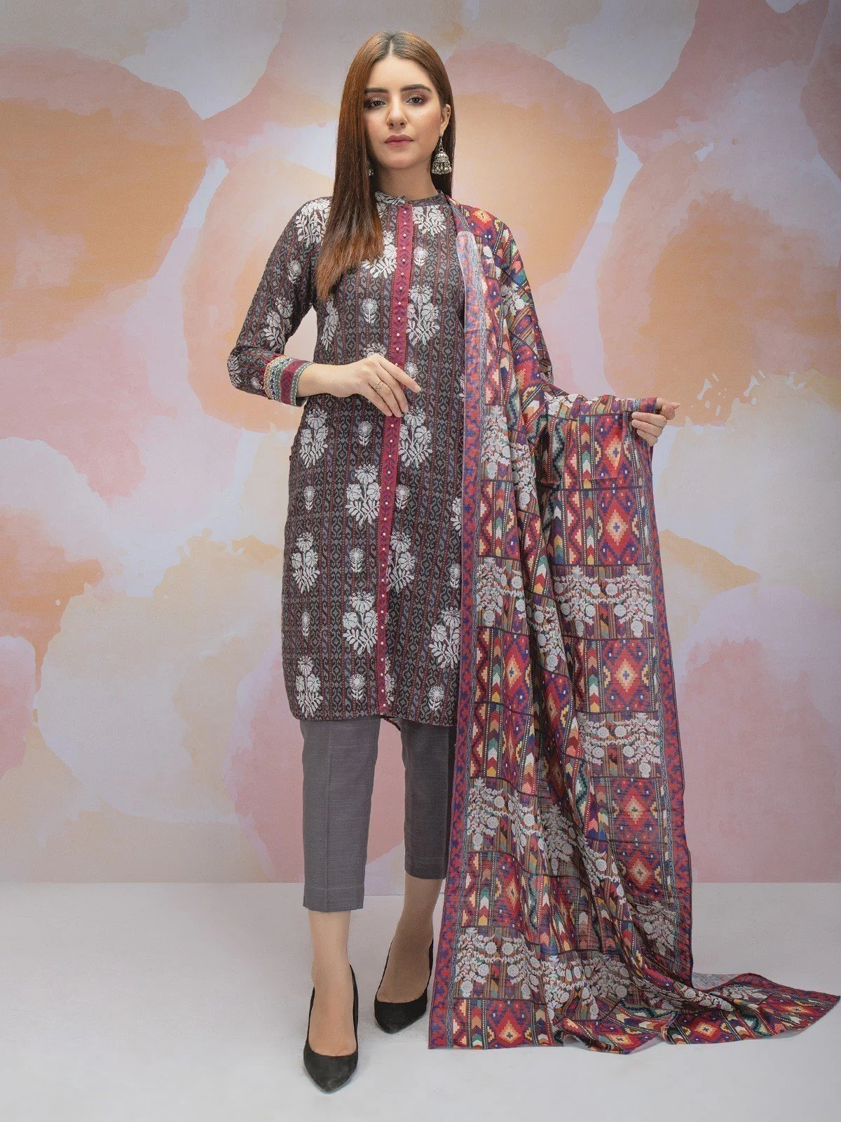 Unstitched Printed Khaddar Shirt Dupatta - EWU21A9-21514