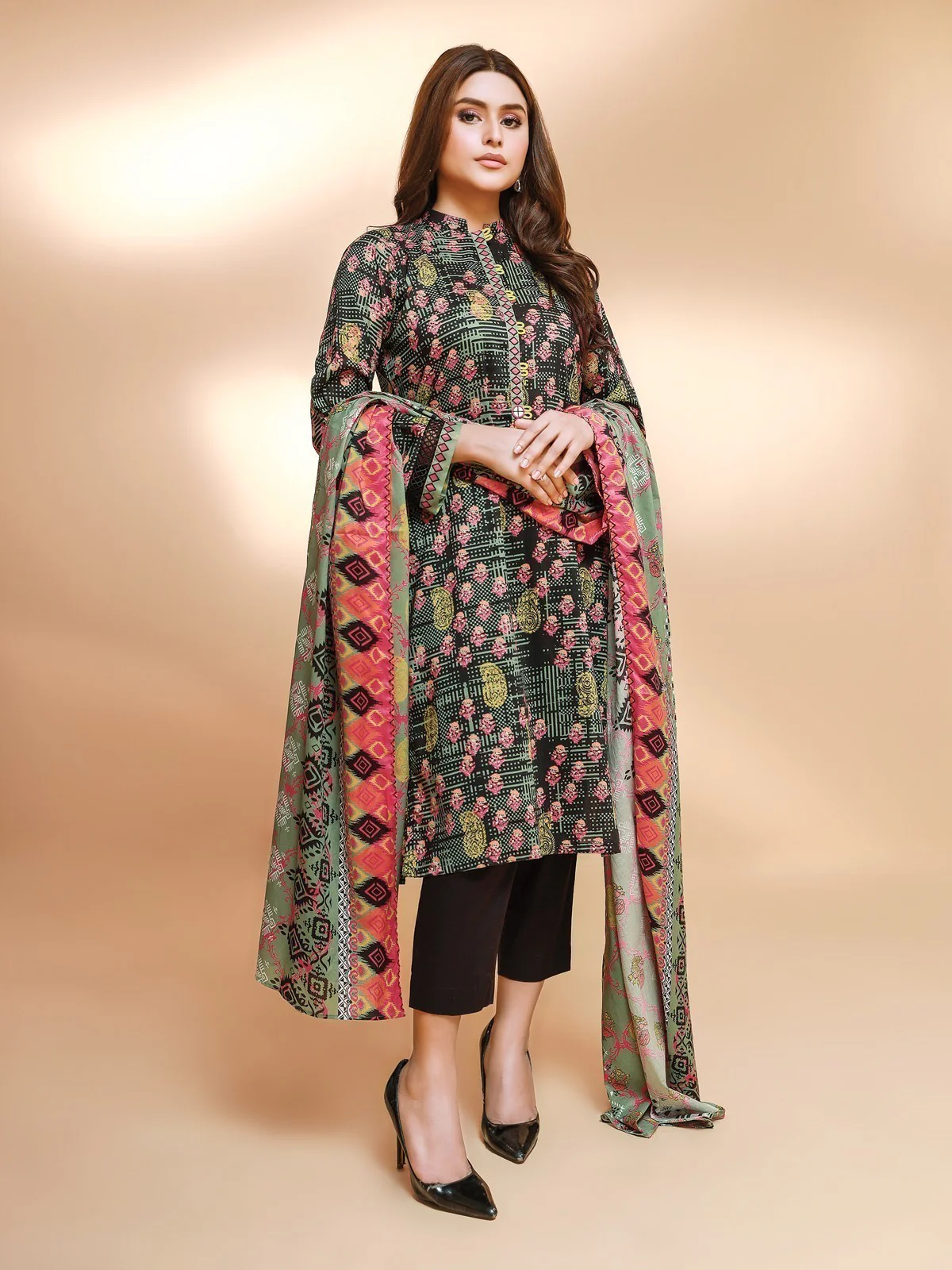 Unstitched Printed Khaddar Shirt Dupatta - EWU21A9-21517