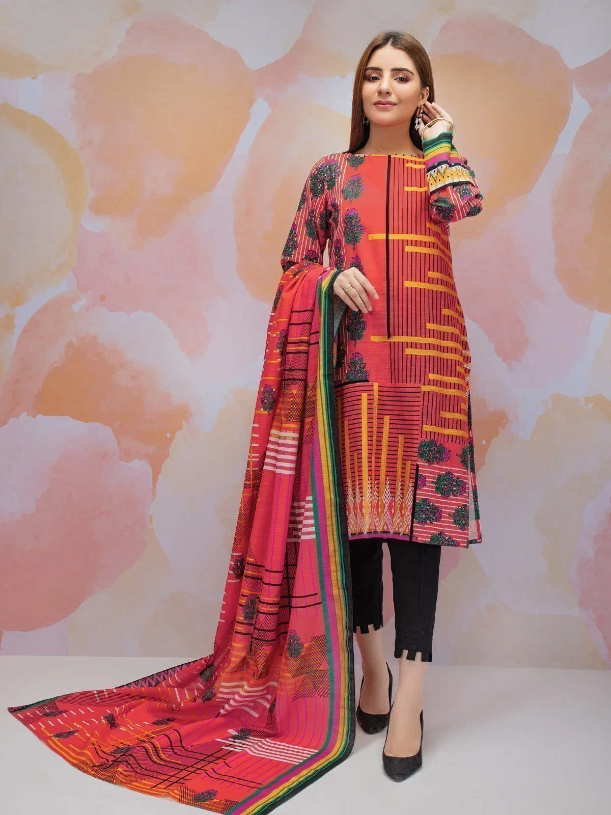 Unstitched Printed Khaddar Shirt Dupatta - EWU21A9-21522