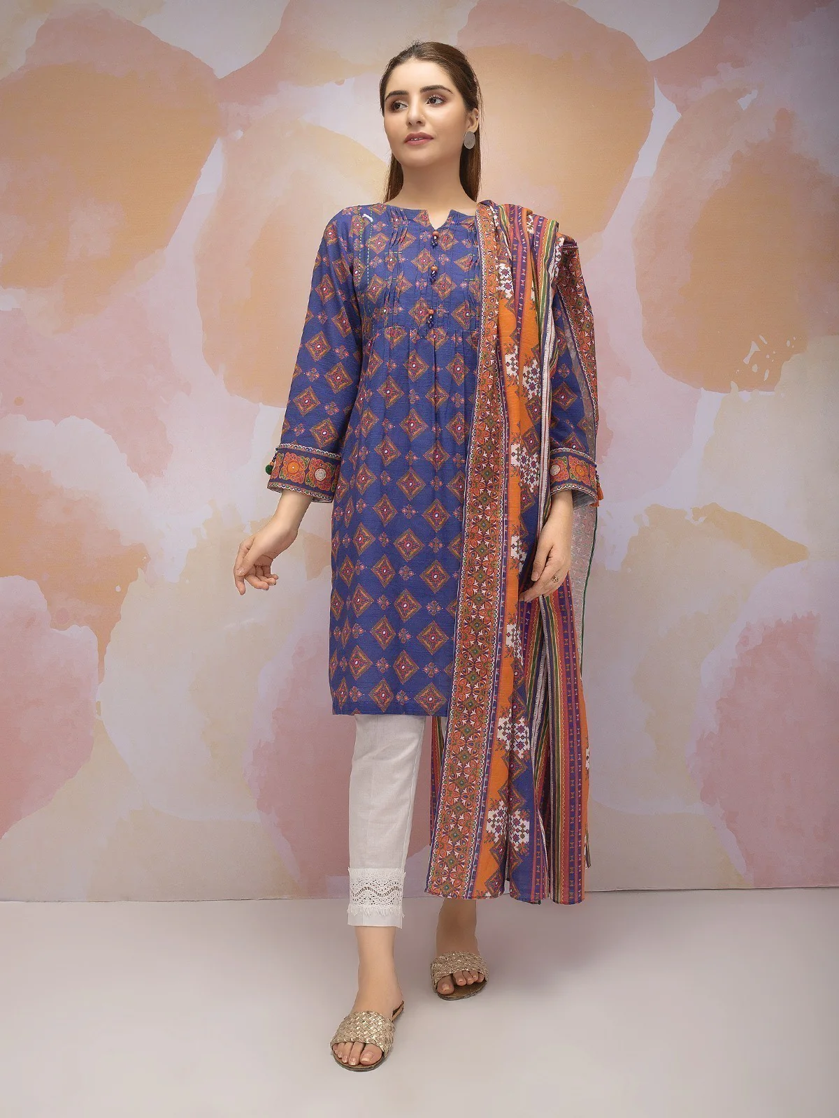 Unstitched Printed Khaddar Shirt Dupatta - EWU21A9-21533
