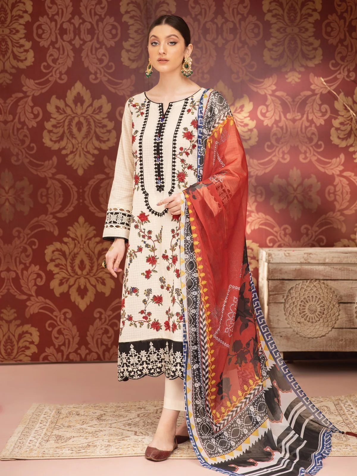 Unstitched Embroidered Jacquard Suit - EWU21V2-21123