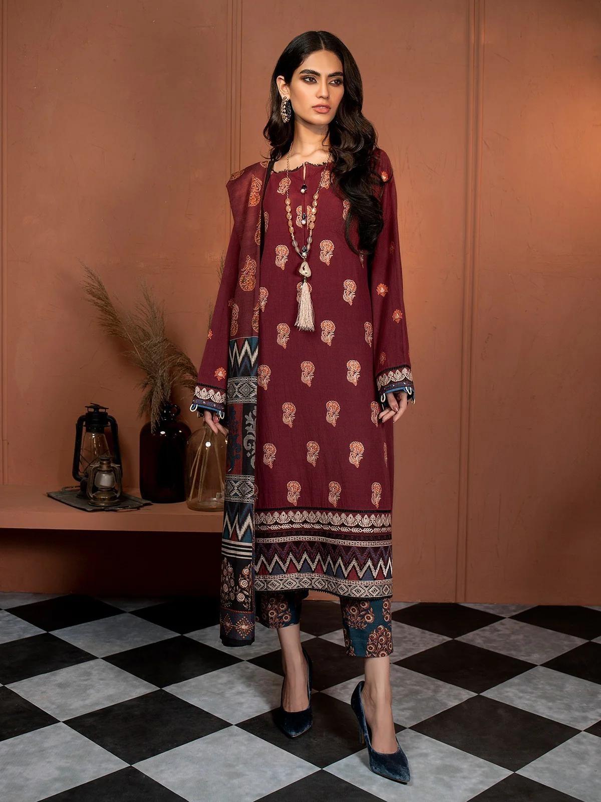 Unstitched Embroidered Khaddar Suit - EWU21V8-21636