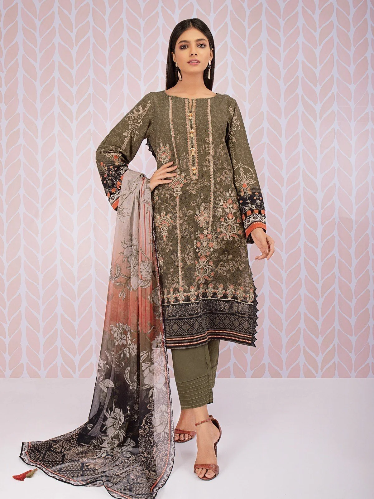 Unstitched Embroidered Cotton Suit - EWU21V8-21653