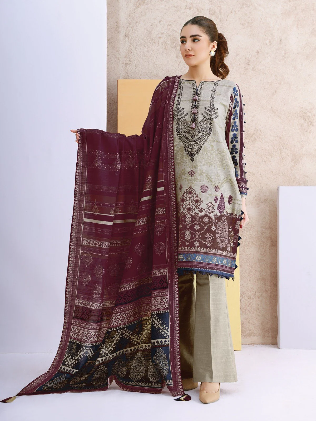 Unstitched Embroidered Khaddar Suit - EWU21V8-21670